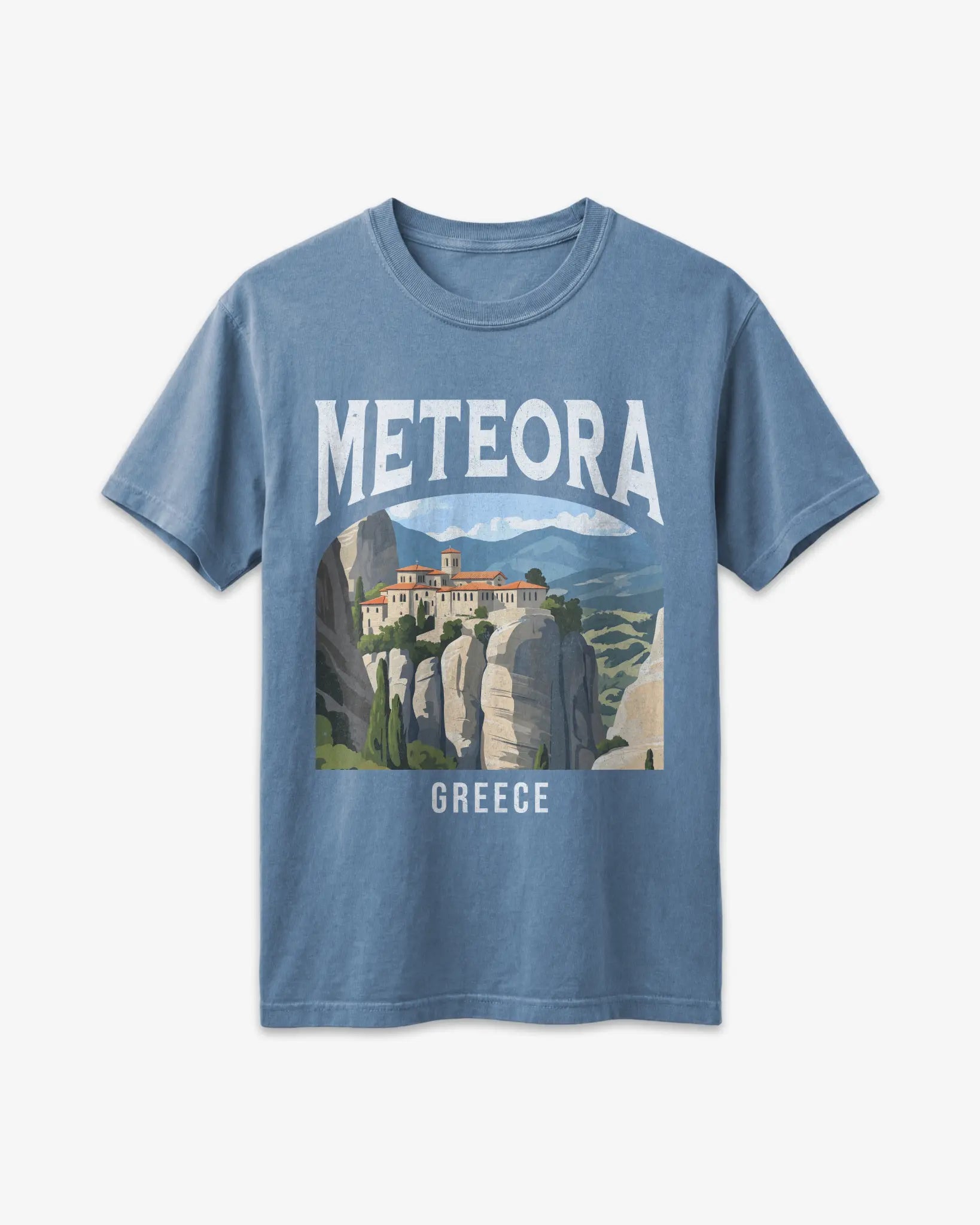 Meteora Greece Vintage Travel Poster T-Shirt