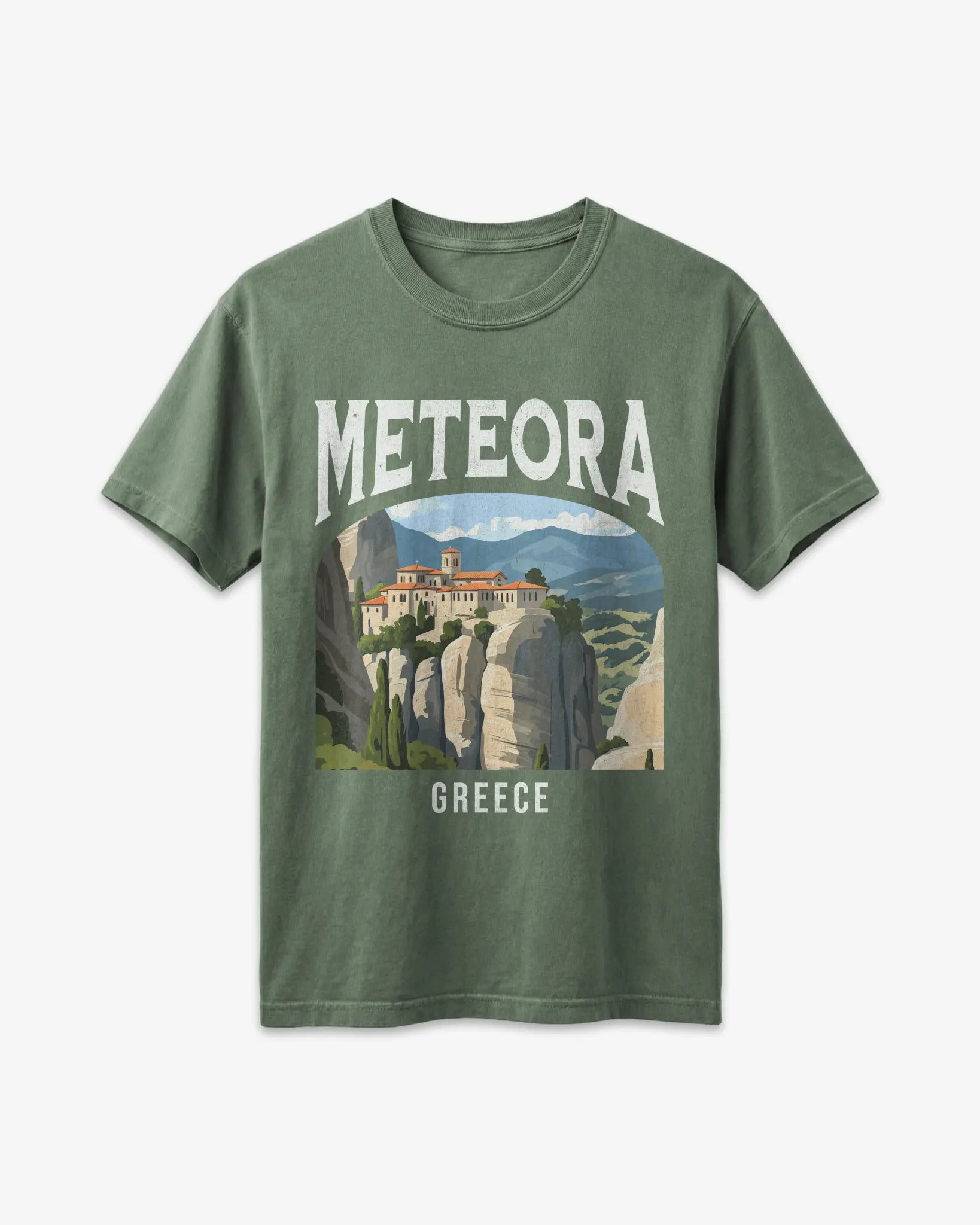 Meteora Greece Vintage Travel Poster T-Shirt