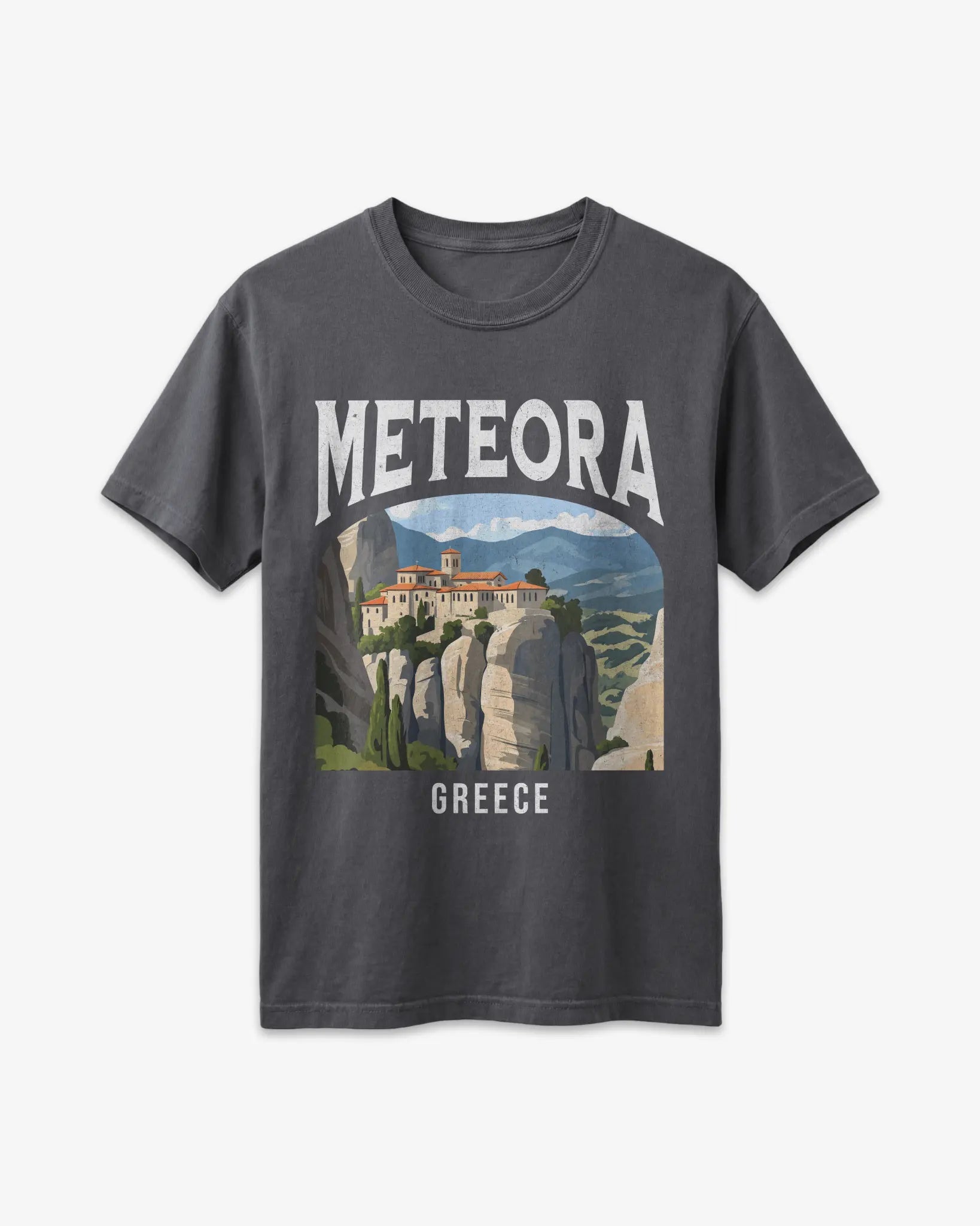 Meteora Greece Vintage Travel Poster T-Shirt