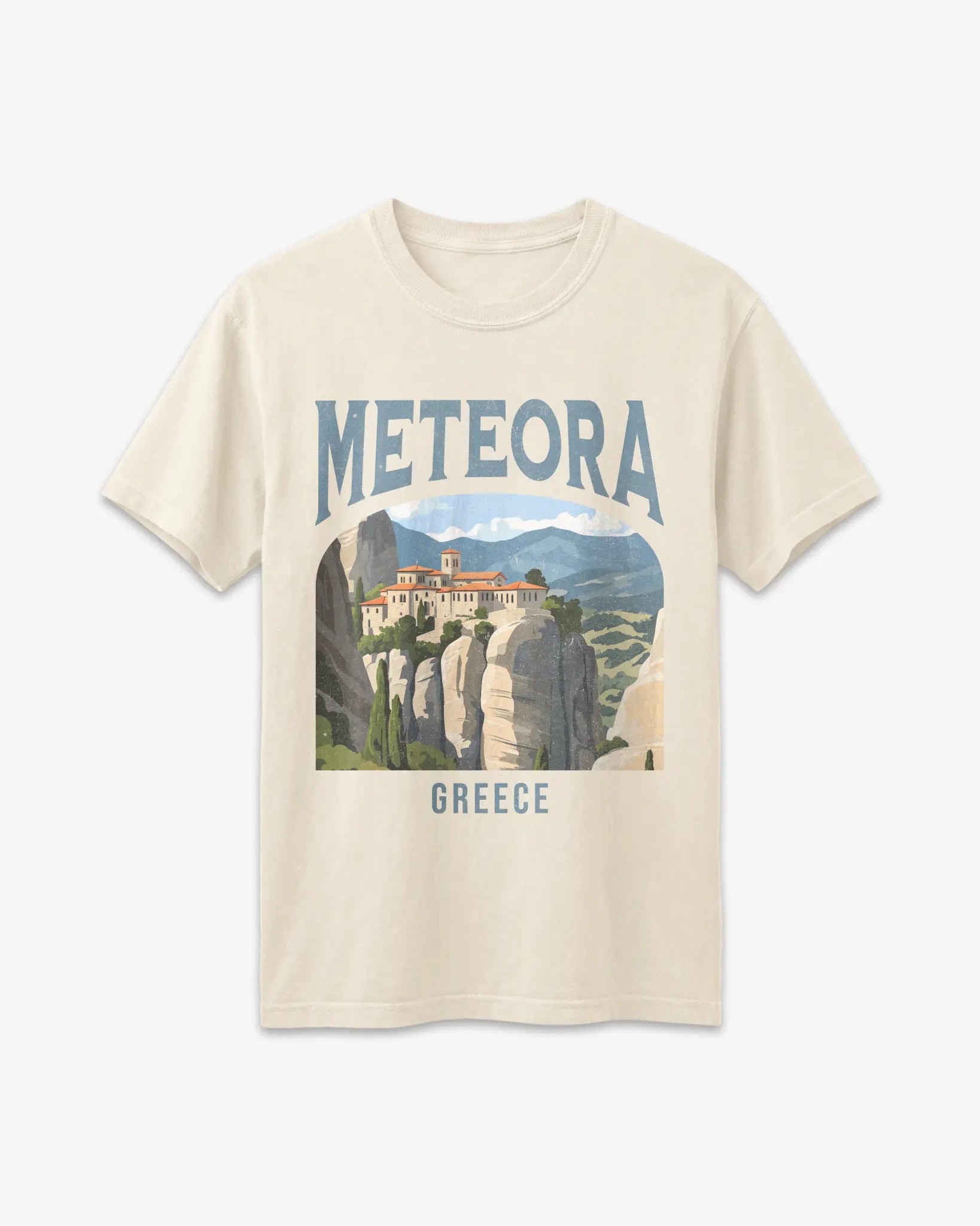 Meteora Greece Vintage Travel Poster T-Shirt