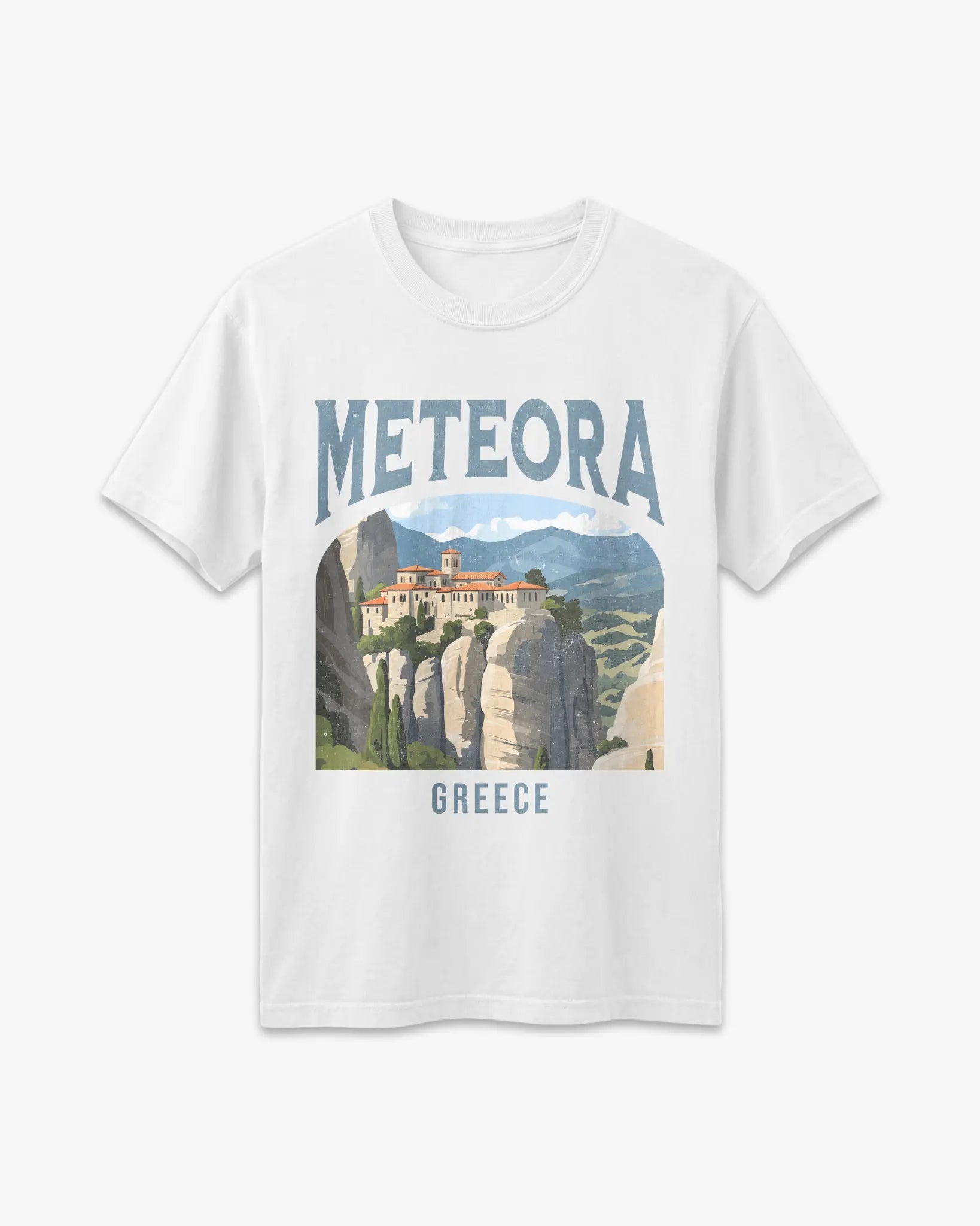 Meteora Greece Vintage Travel Poster T-Shirt