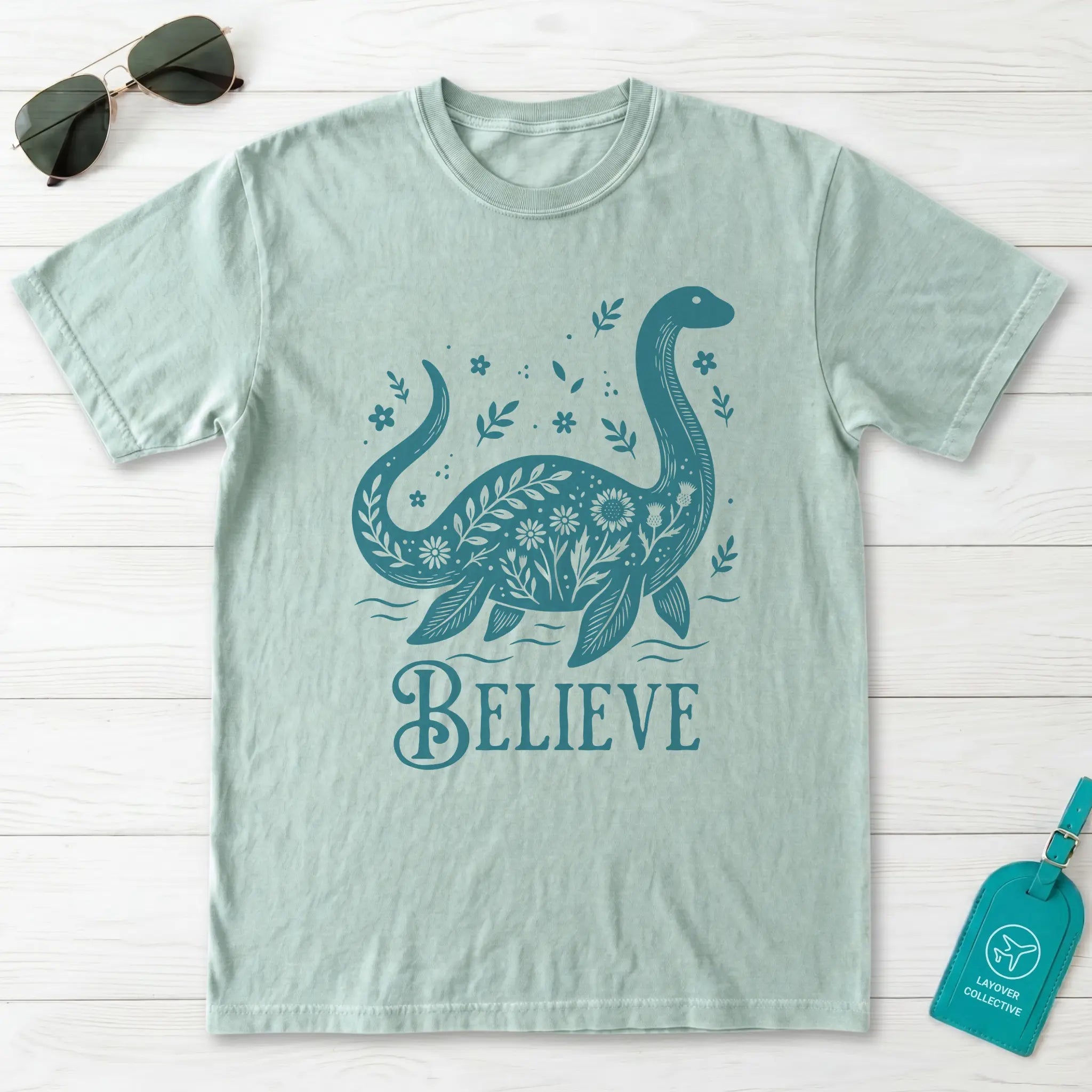 Nessie Believe Floral Folk Art T-Shirt