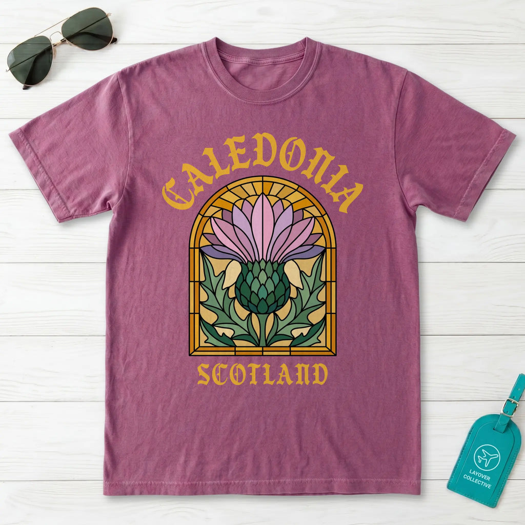 Caledonia Scotland Stained Glass Thistle T-Shirt