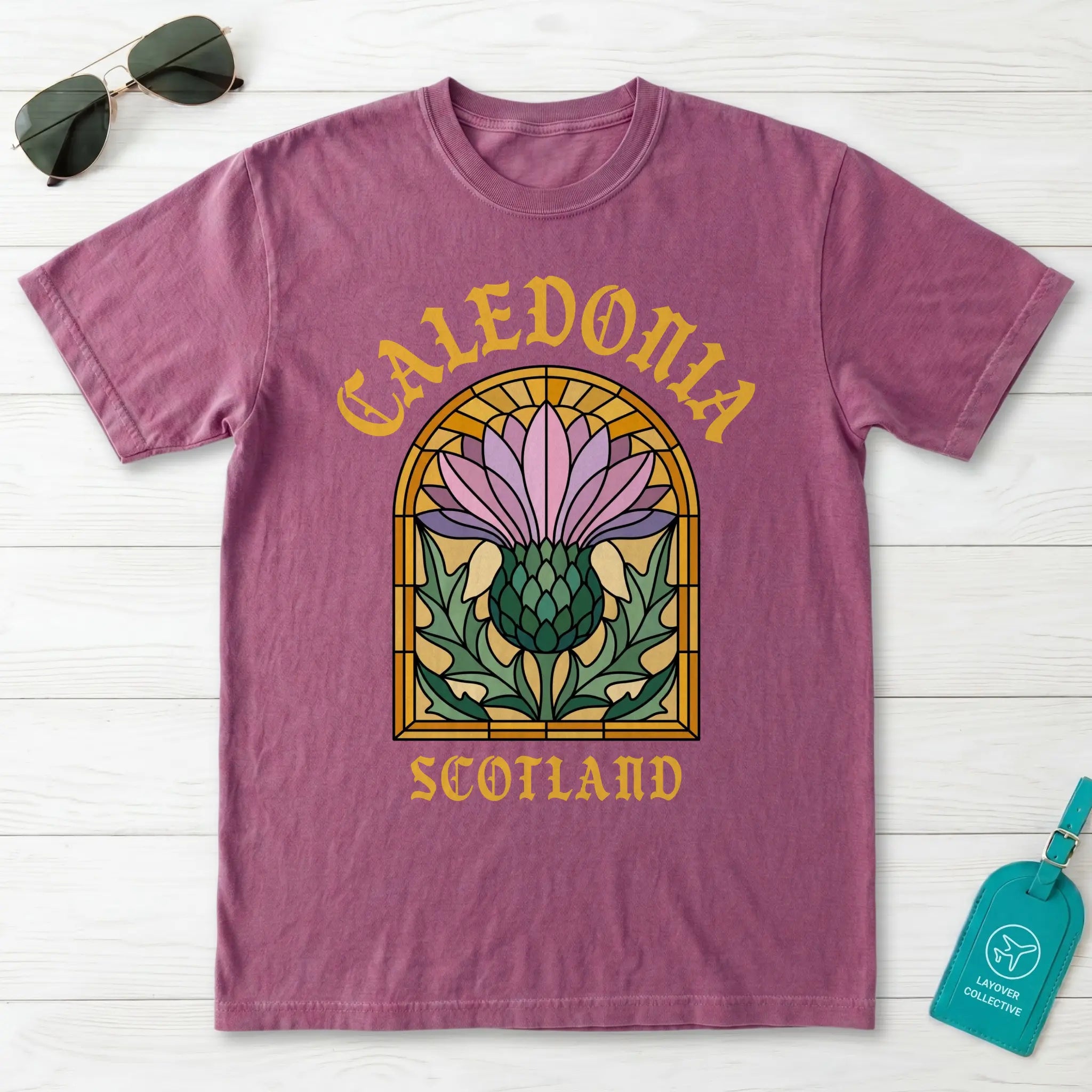 Caledonia Scotland Stained Glass Thistle T-Shirt