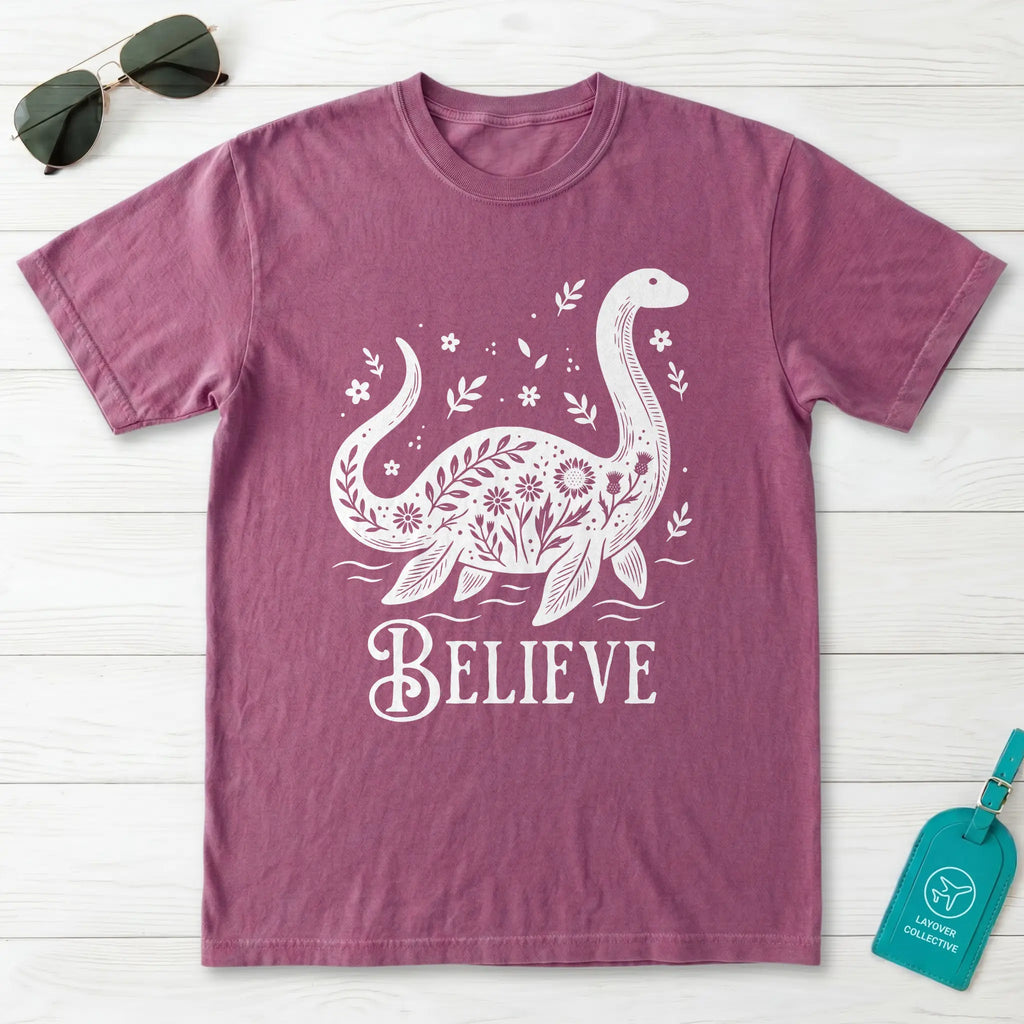 Nessie Believe Floral Folk Art T-Shirt