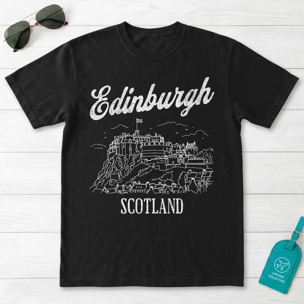 Edinburgh Castle Scotland Line Art T-Shirt