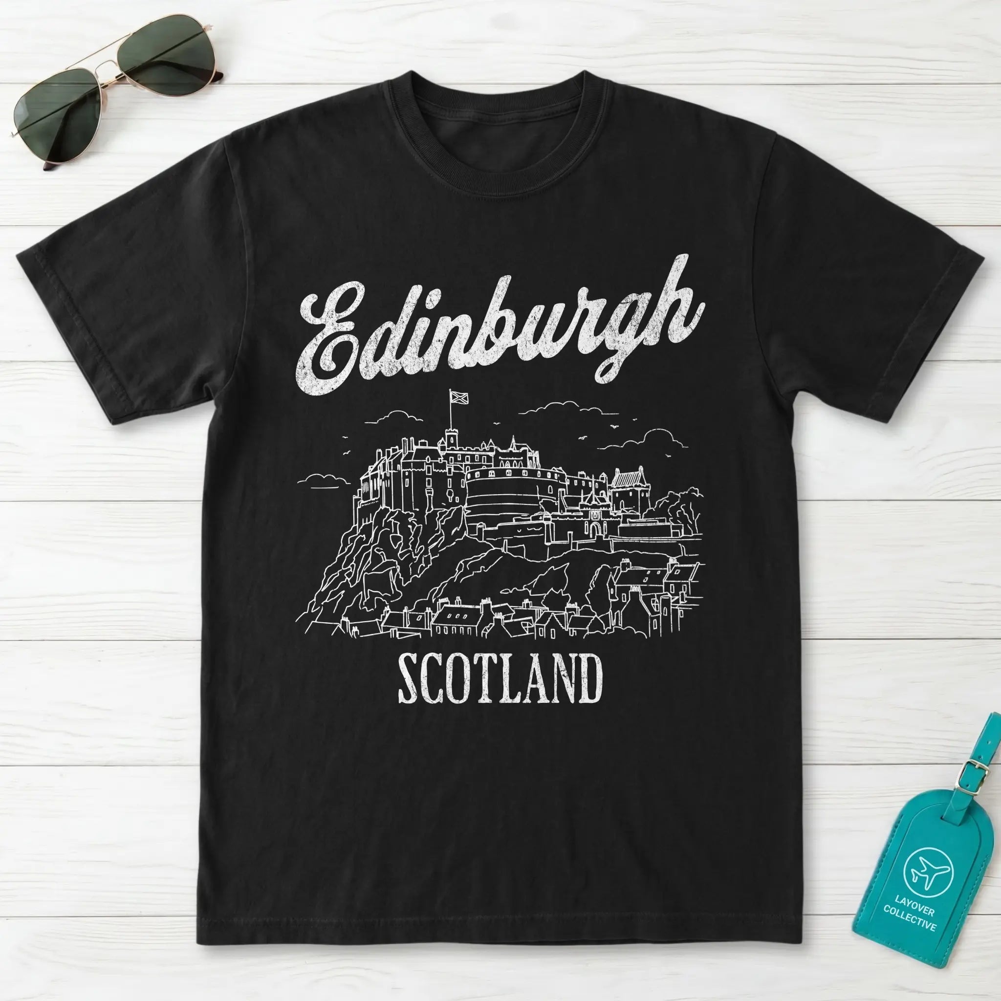 Edinburgh Castle Scotland Line Art T-Shirt