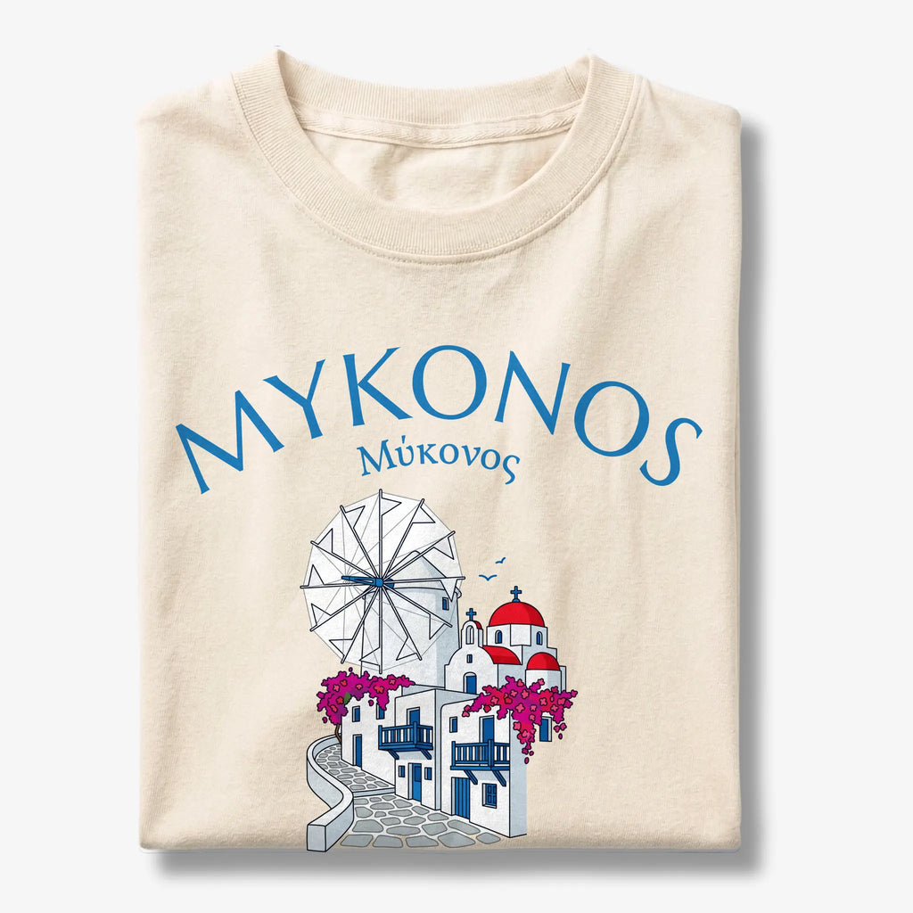 Mykonos Greece Windmill and Village Graphic T-Shirt