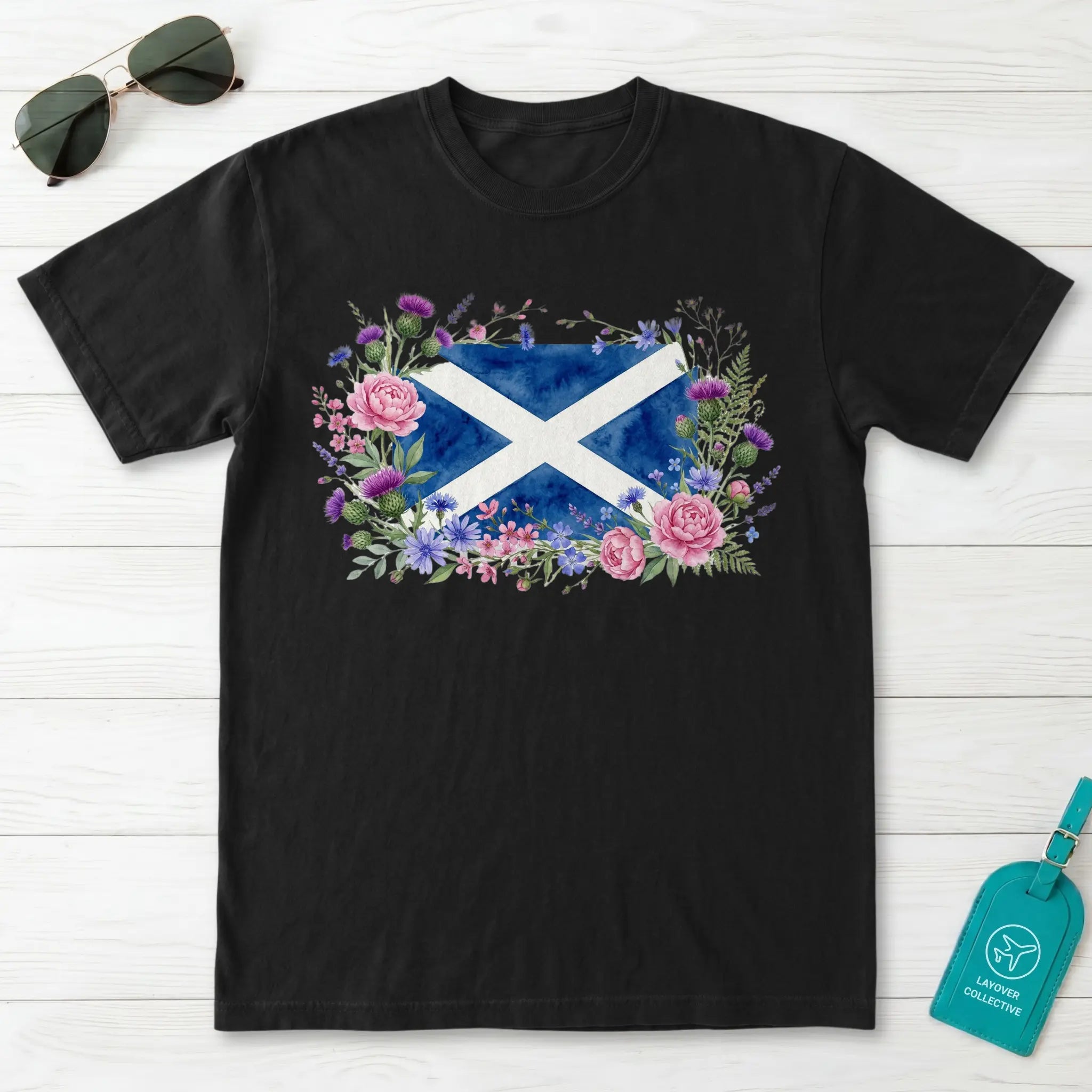 Scotland Saltire Floral Botanical T-Shirt