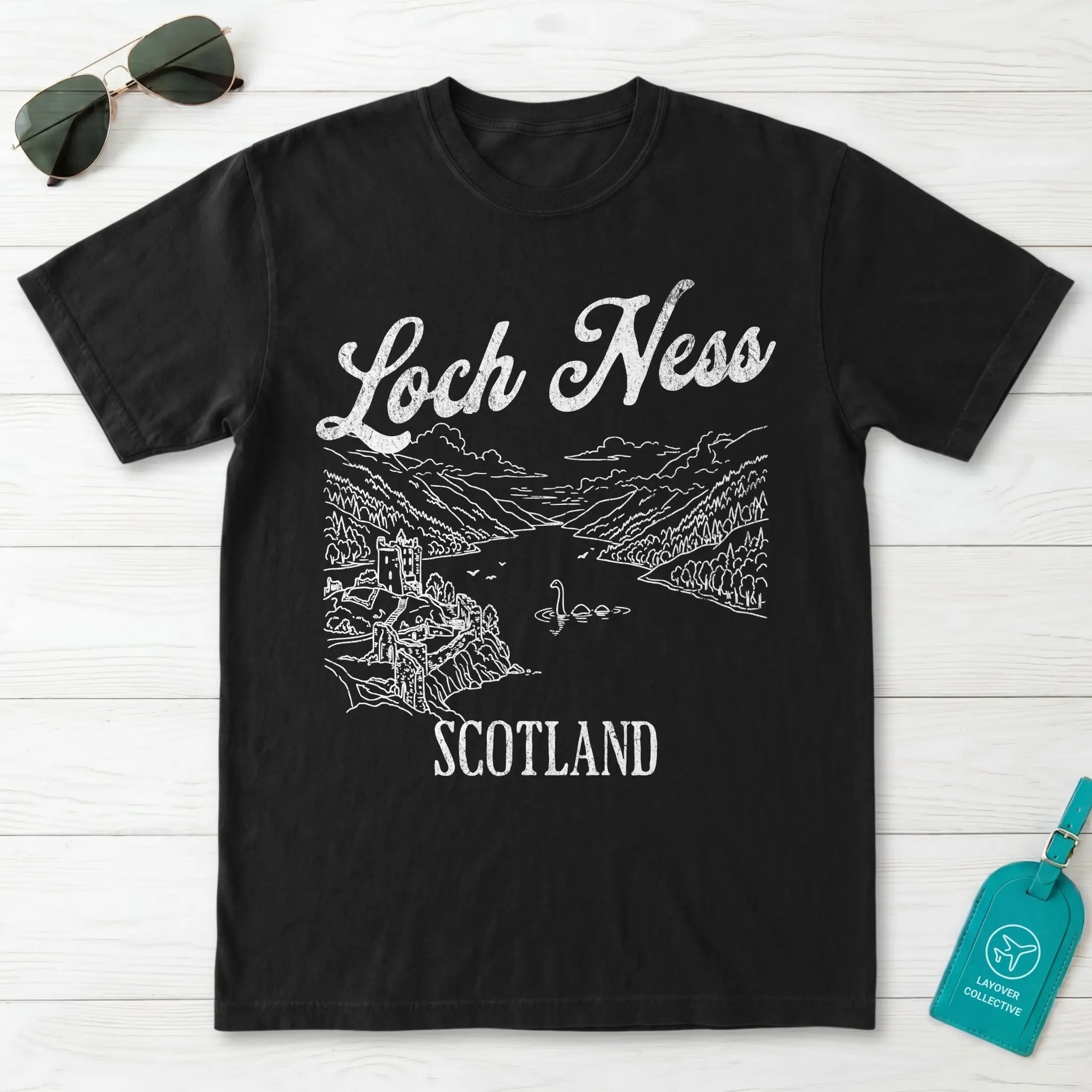 Loch Ness Scotland Line Art T-Shirt