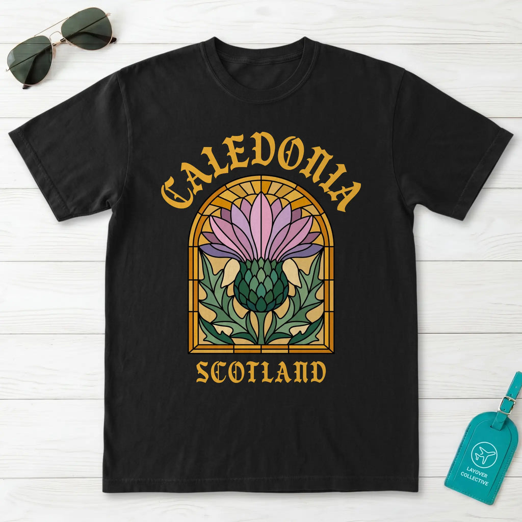 Caledonia Scotland Stained Glass Thistle T-Shirt