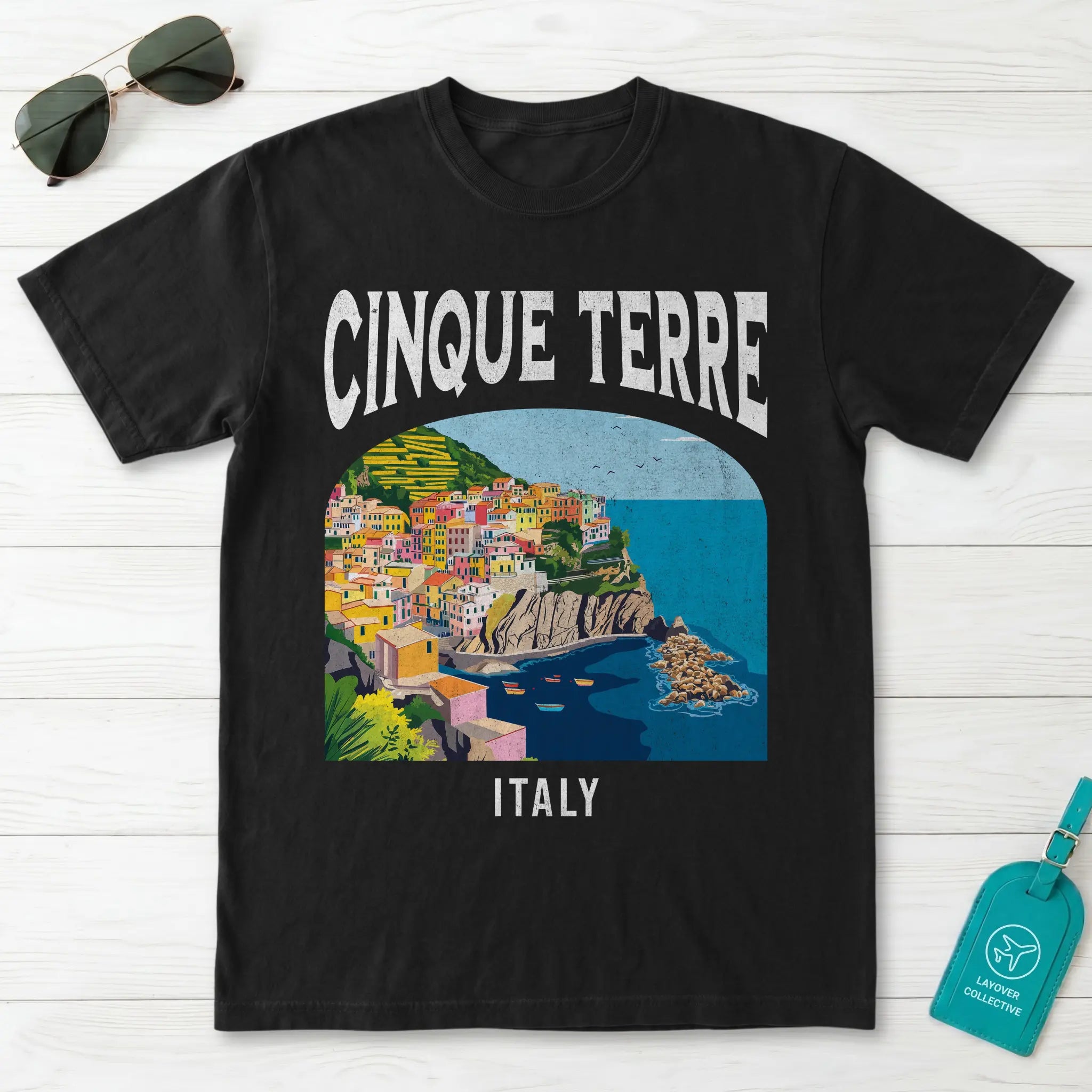 Cinque Terre Italy Vintage Travel Poster T-Shirt
