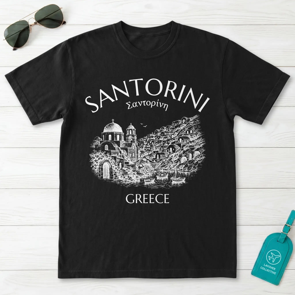 Santorini Greece Village Vintage Sketch Graphic T-Shirt