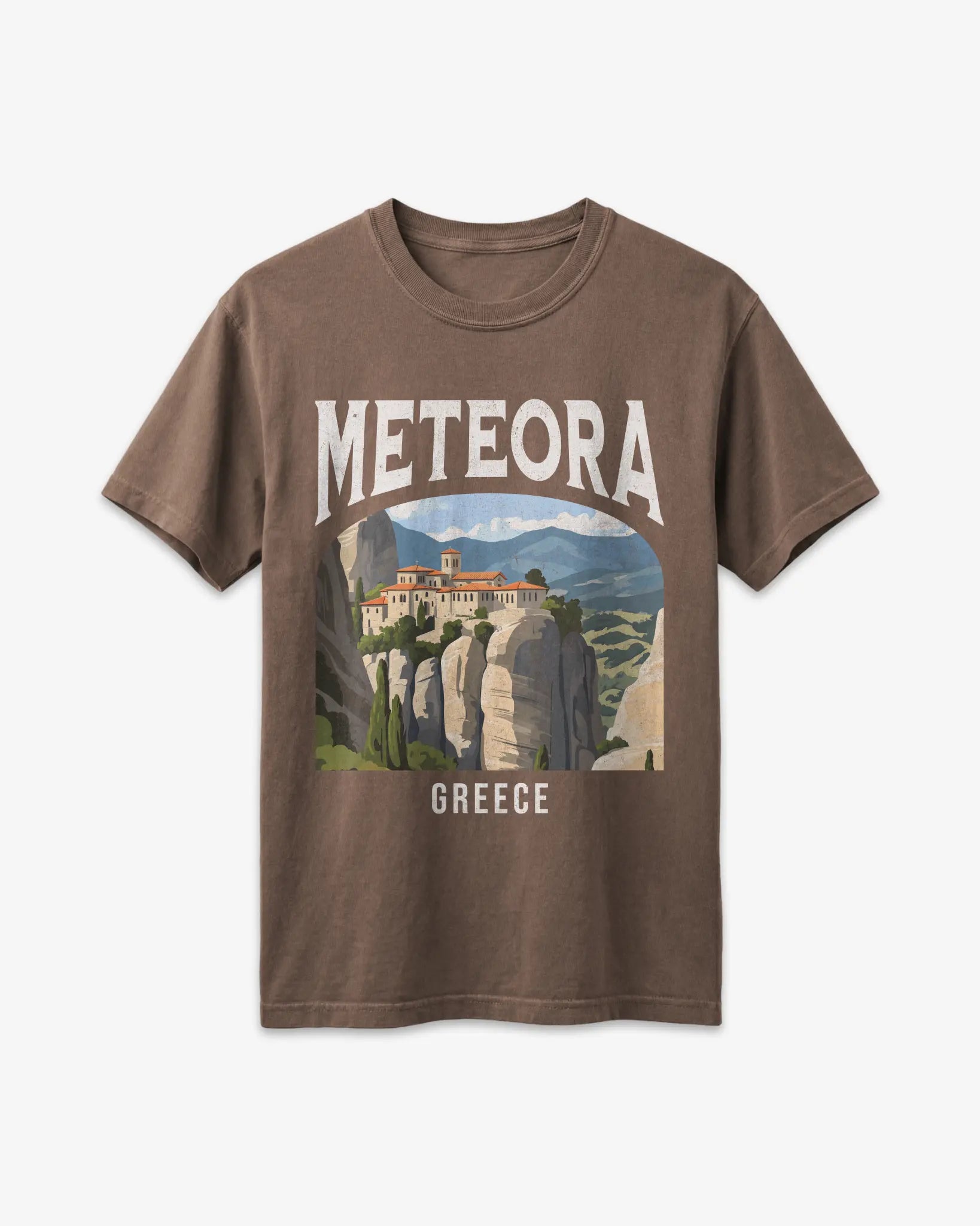 Meteora Greece Vintage Travel Poster T-Shirt