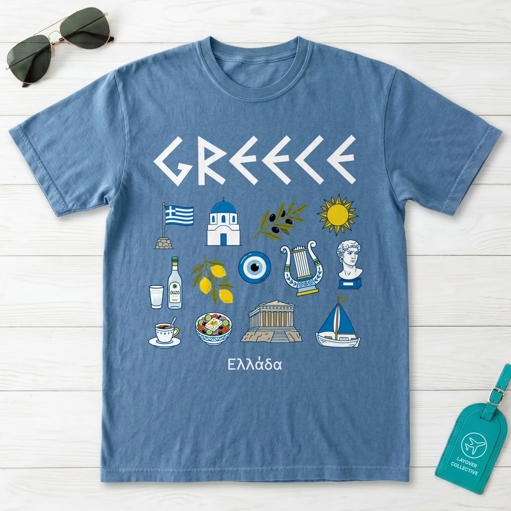 Greek Icons Doodle Graphic T-Shirt