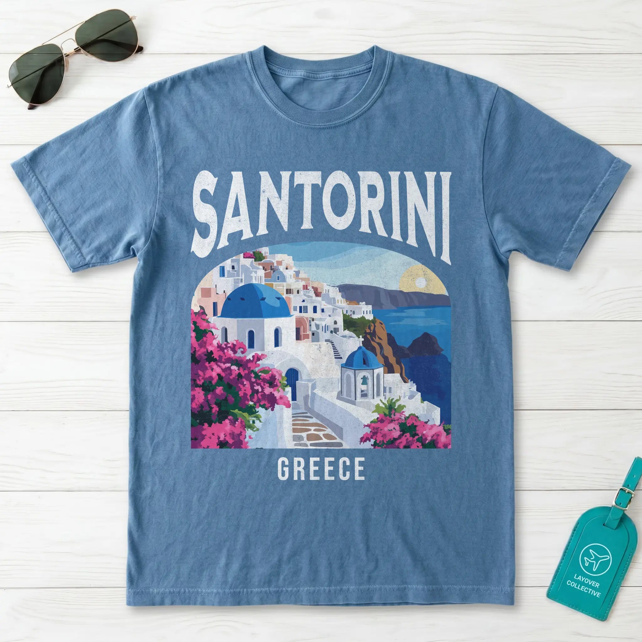 Santorini Greece Vintage Travel Poster T-Shirt