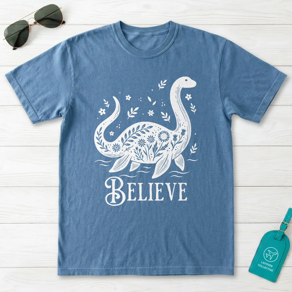 Nessie Believe Floral Folk Art T-Shirt