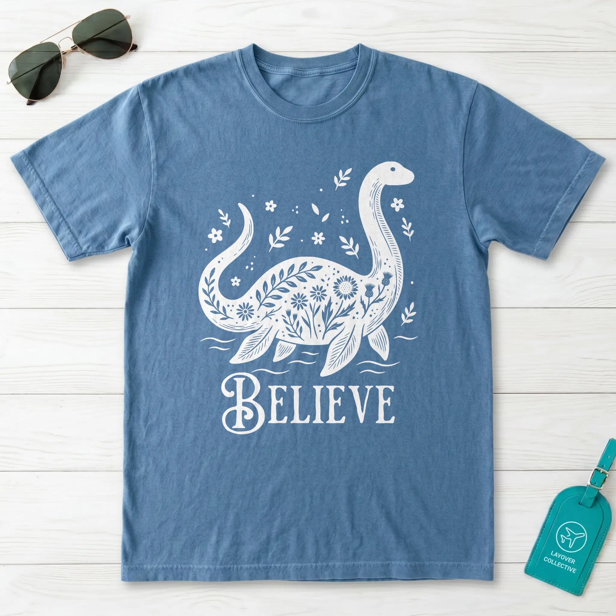 Nessie Believe Floral Folk Art T-Shirt