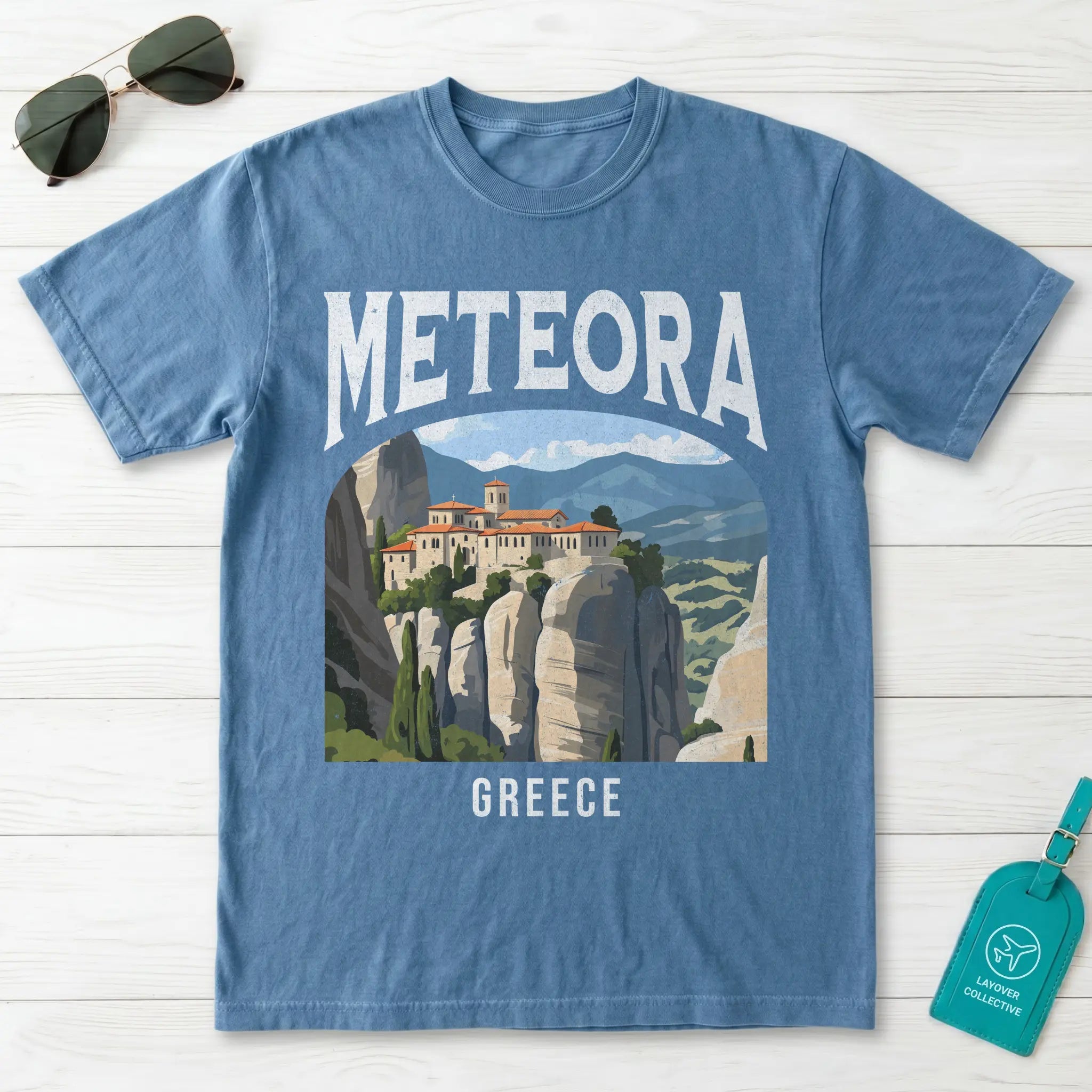 Meteora Greece Vintage Travel Poster T-Shirt