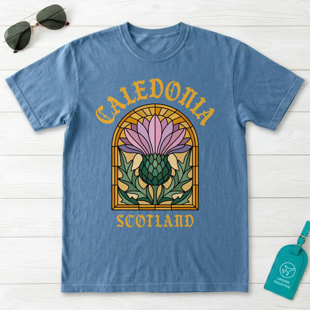 Caledonia Scotland Stained Glass Thistle T-Shirt