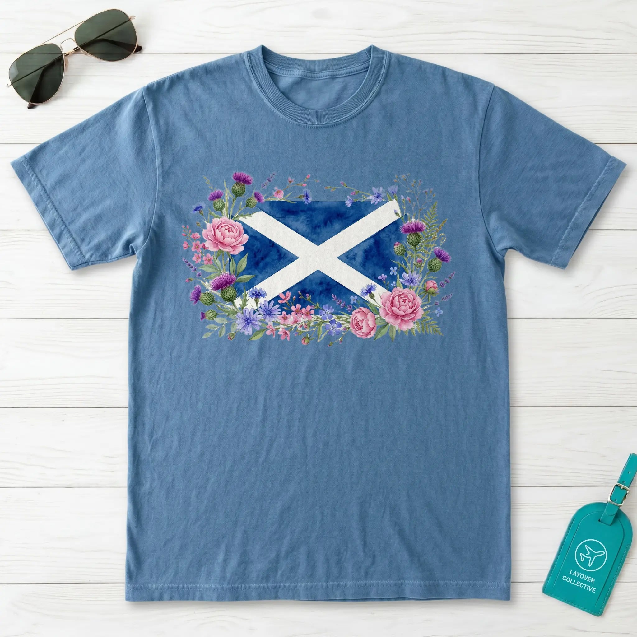 Scotland Saltire Floral Botanical T-Shirt