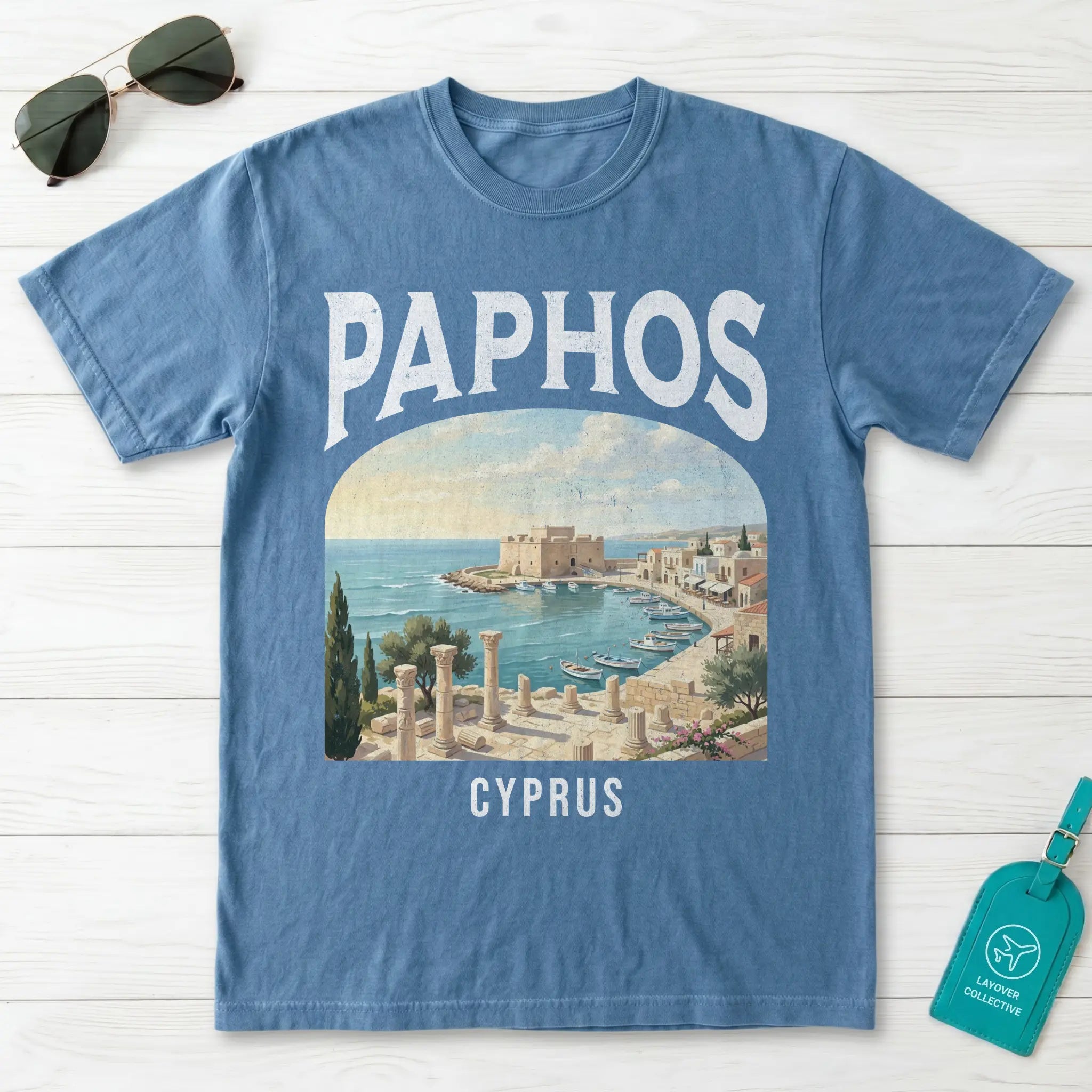 Paphos Cyprus Vintage Travel Poster T-Shirt