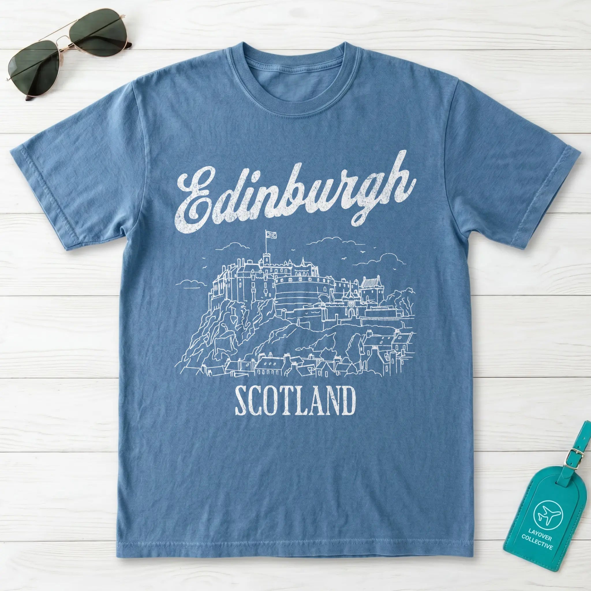 Edinburgh Castle Scotland Line Art T-Shirt