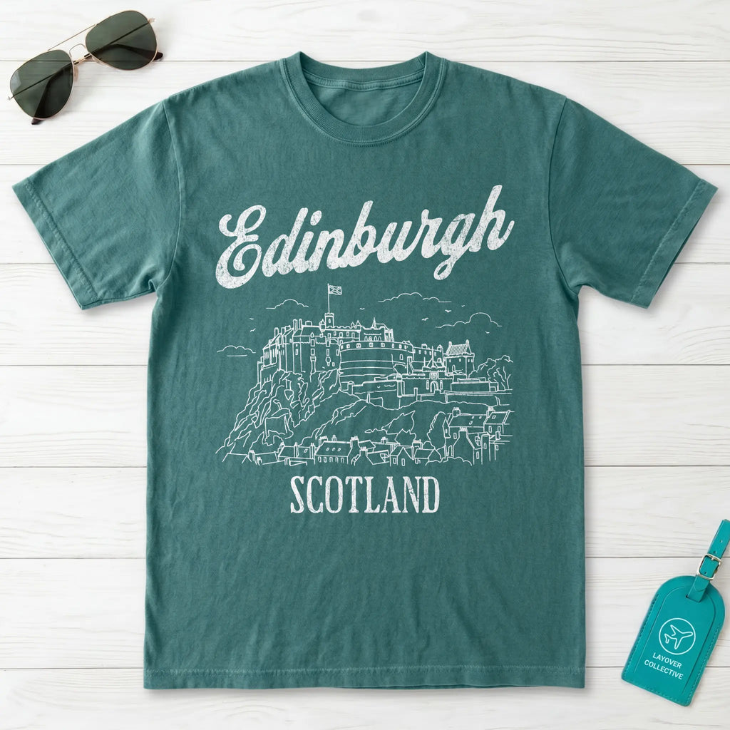 Edinburgh Castle Scotland Line Art T-Shirt