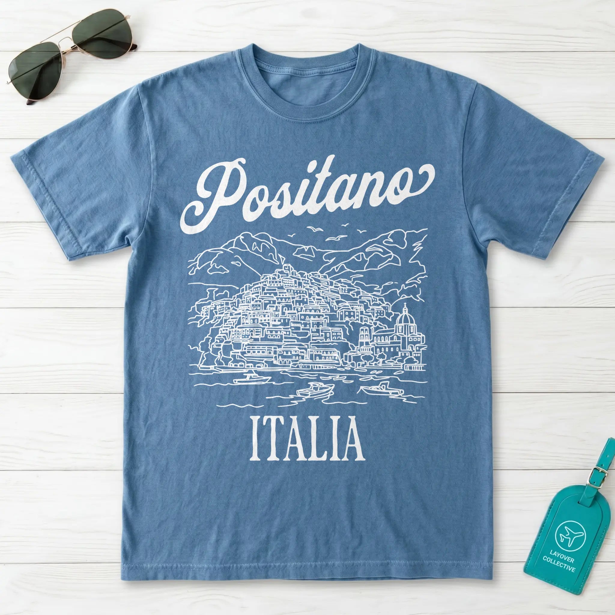 Positano Italia Line Art Sketch Amalfi Coast Graphic T-Shirt
