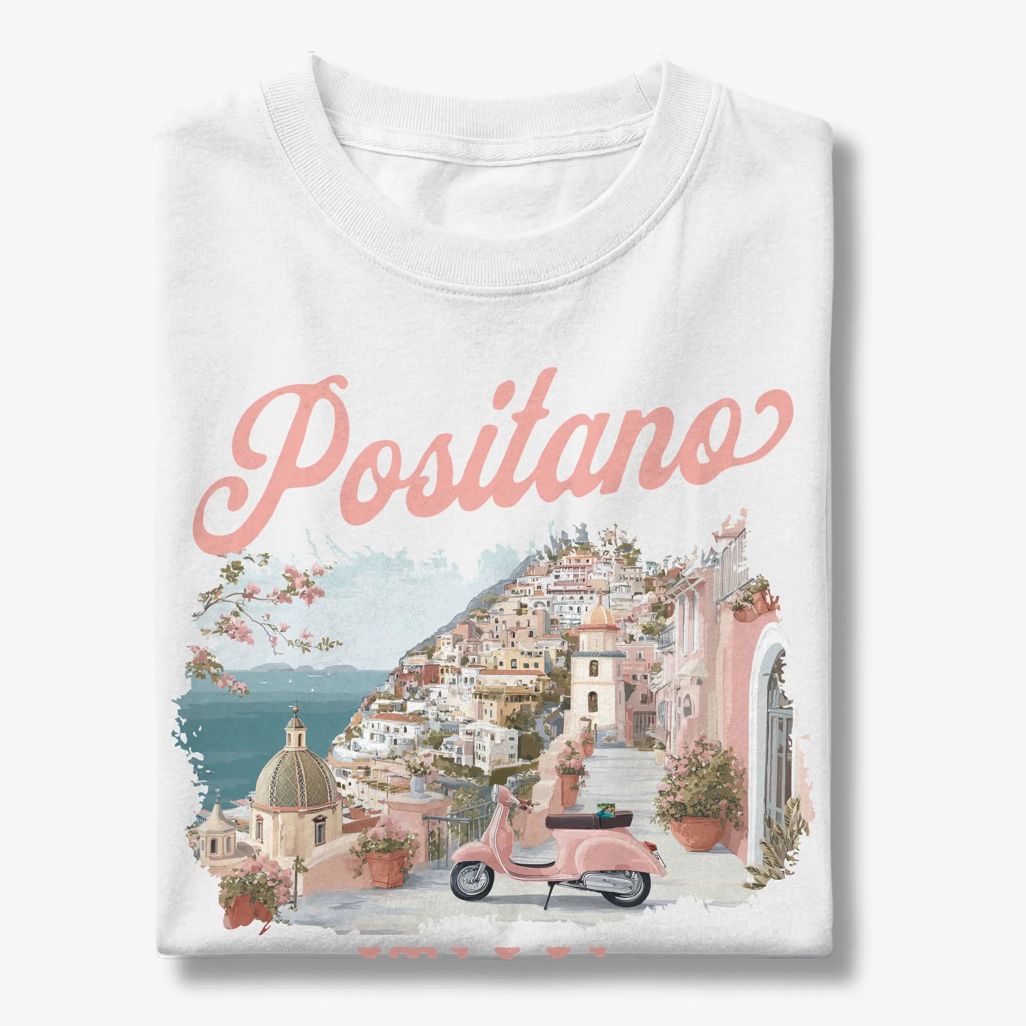 Positano Italia Vespa Amalfi Coast Graphic T-Shirt
