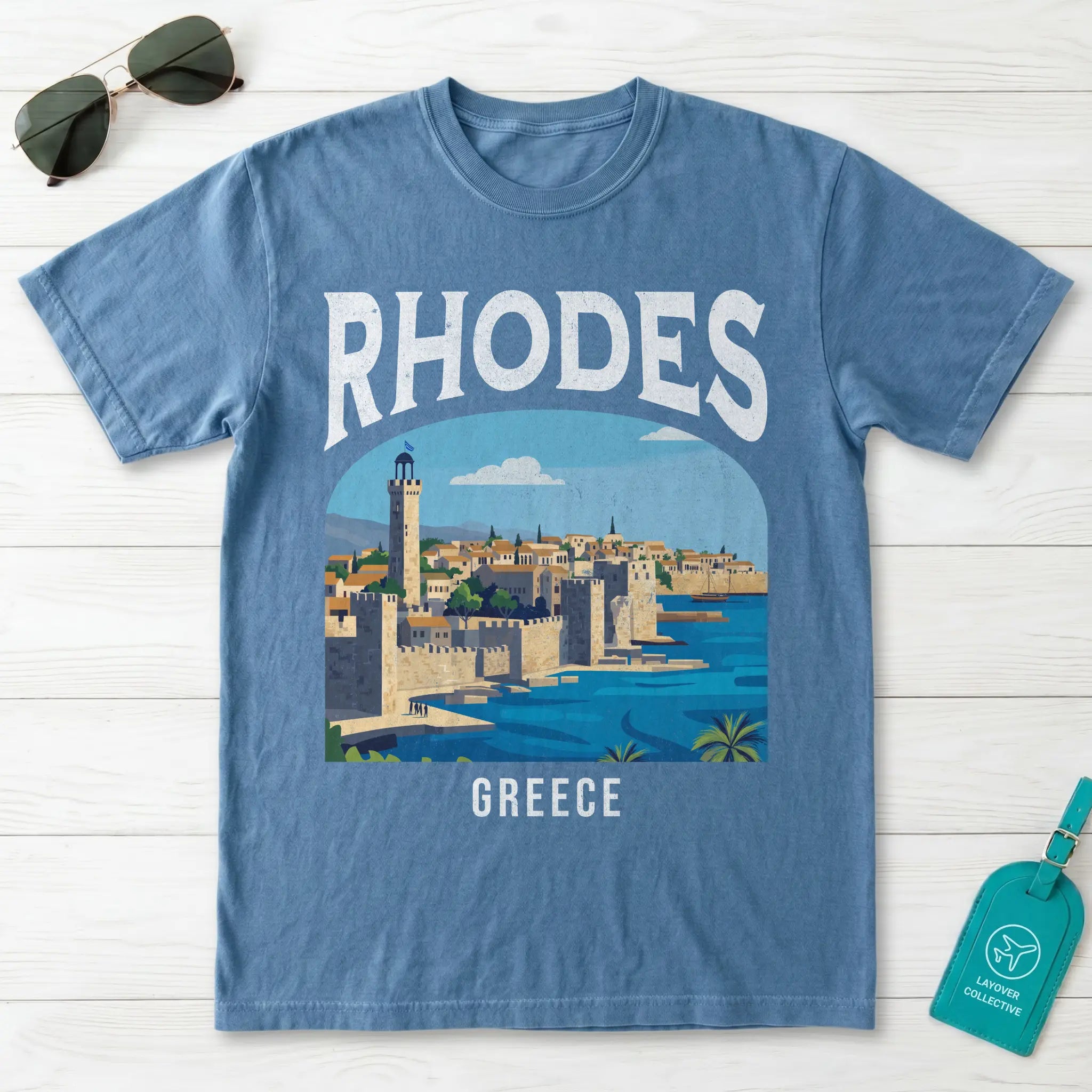 Rhodes Greece Vintage Travel Poster T-Shirt