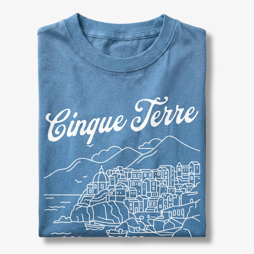 Cinque Terre Italia Line Art Sketch Coastal Village Graphic T-Shirt