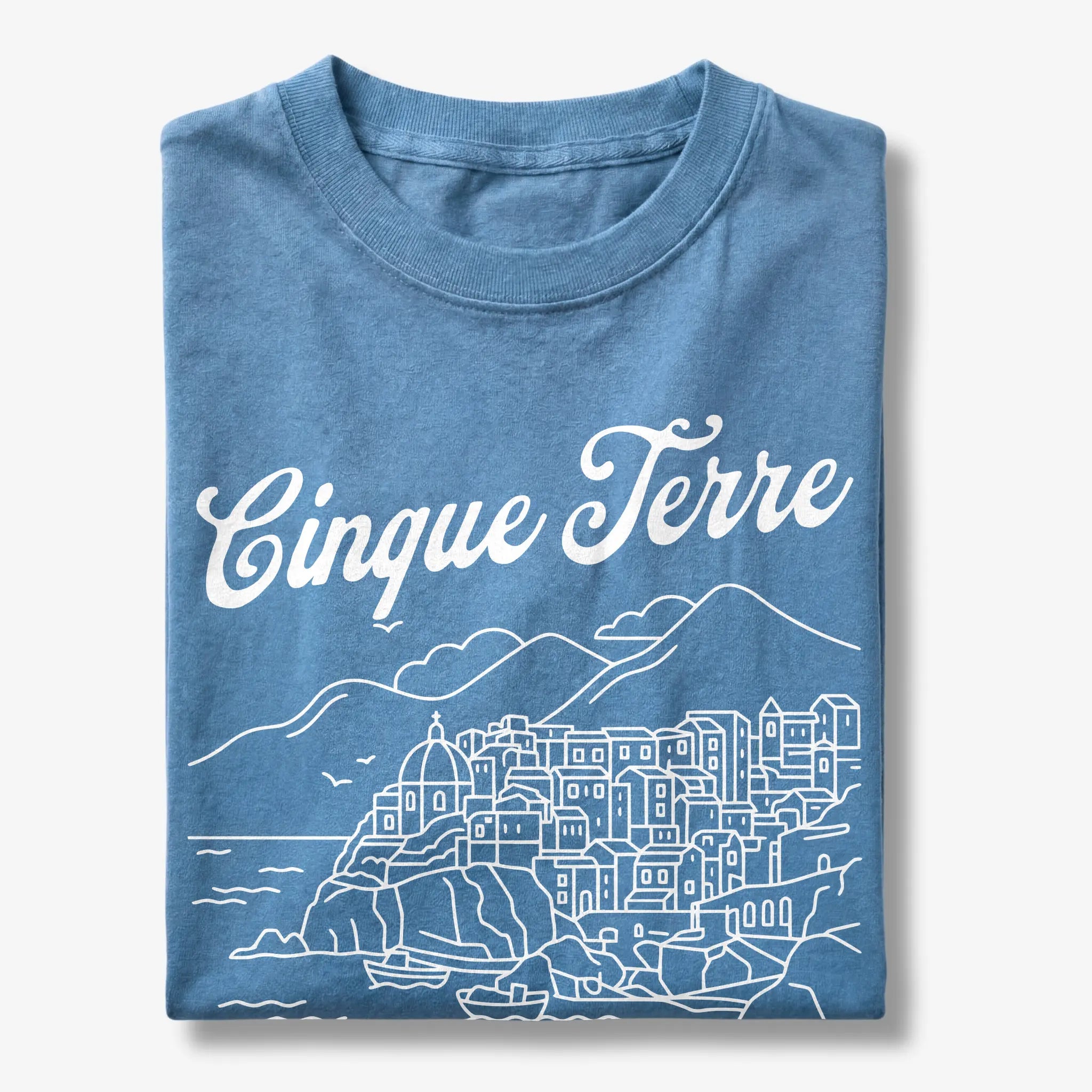 Cinque Terre Italia Line Art Sketch Coastal Village Graphic T-Shirt