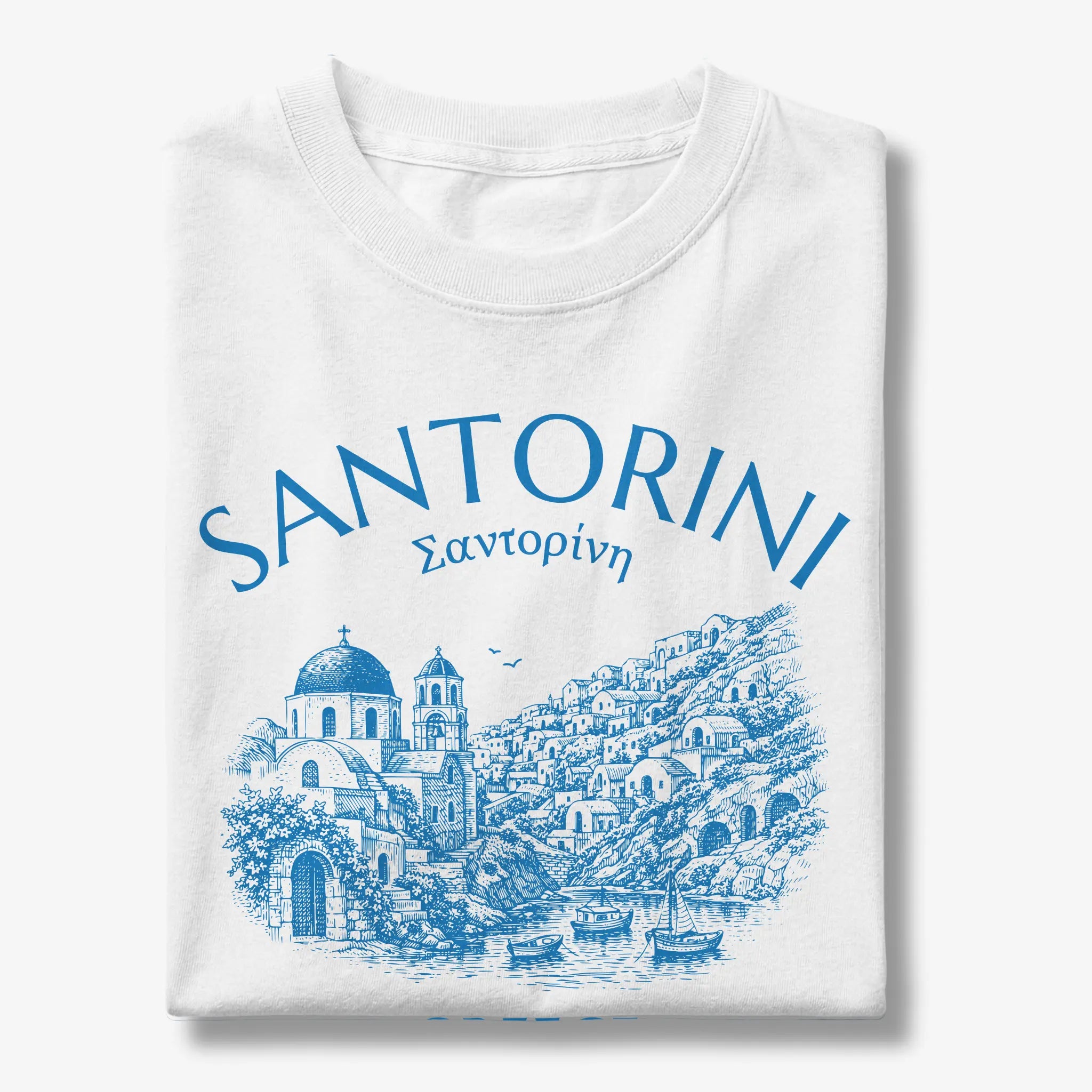 Santorini Greece Village Vintage Sketch Graphic T-Shirt