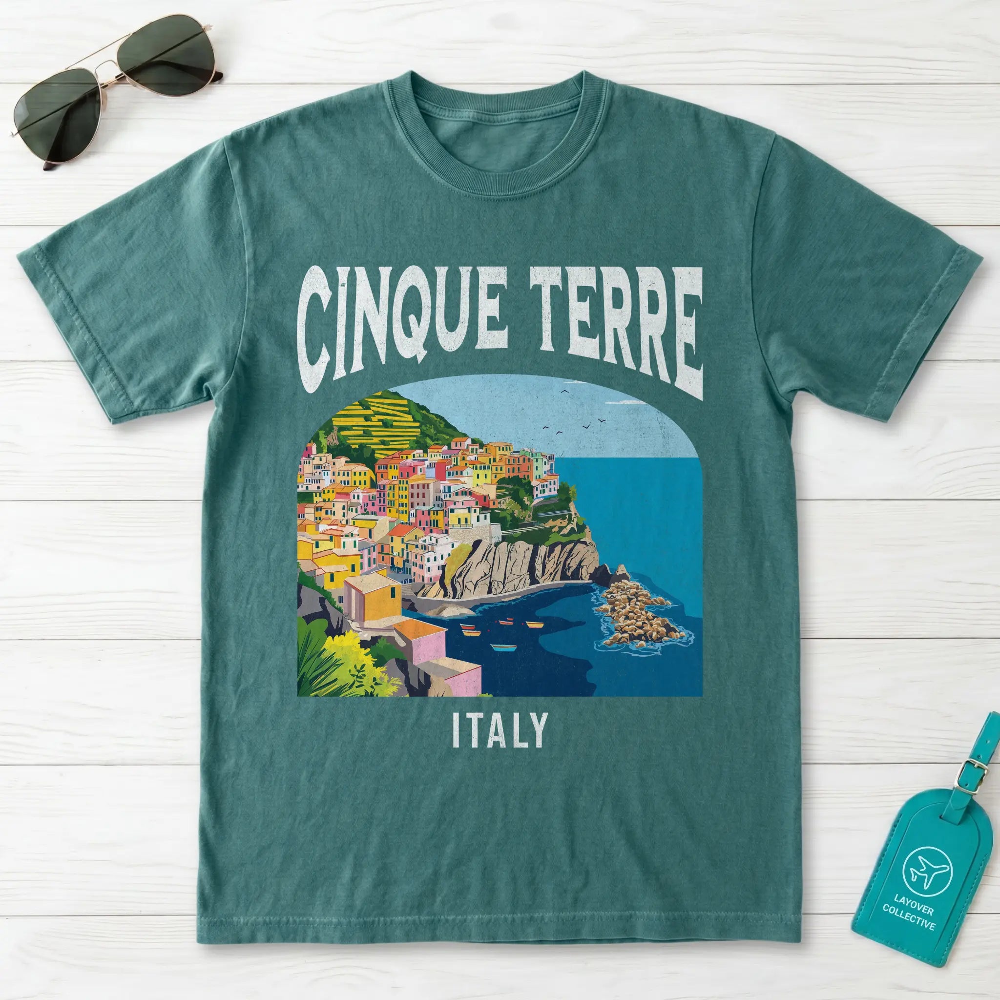 Cinque Terre Italy Vintage Travel Poster T-Shirt