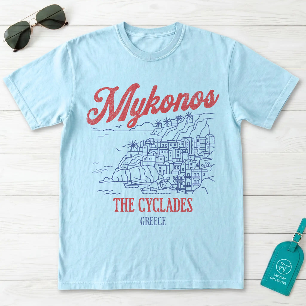 Mykonos Greece The Cyclades Line Art Graphic T-Shirt