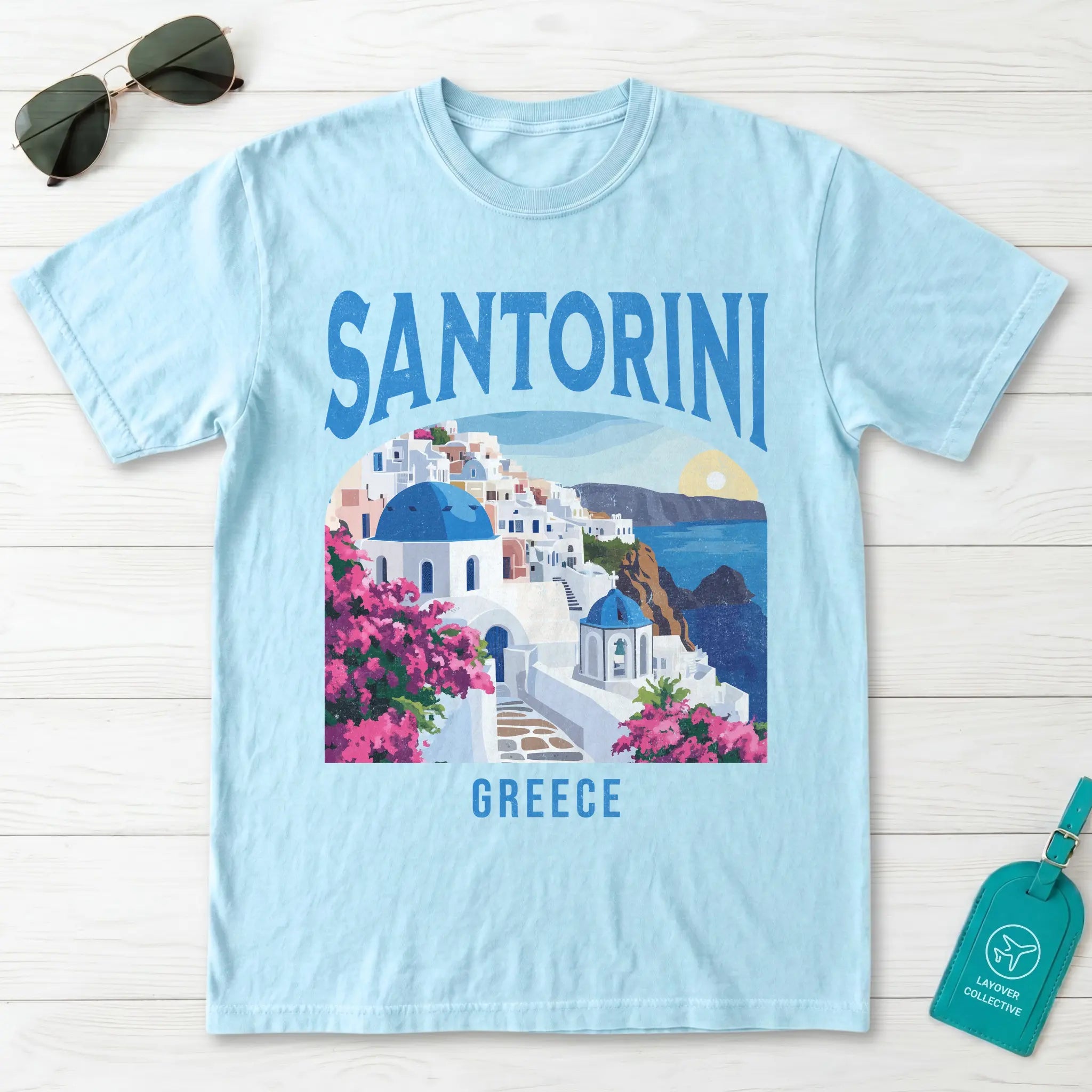 Santorini Greece Vintage Travel Poster T-Shirt