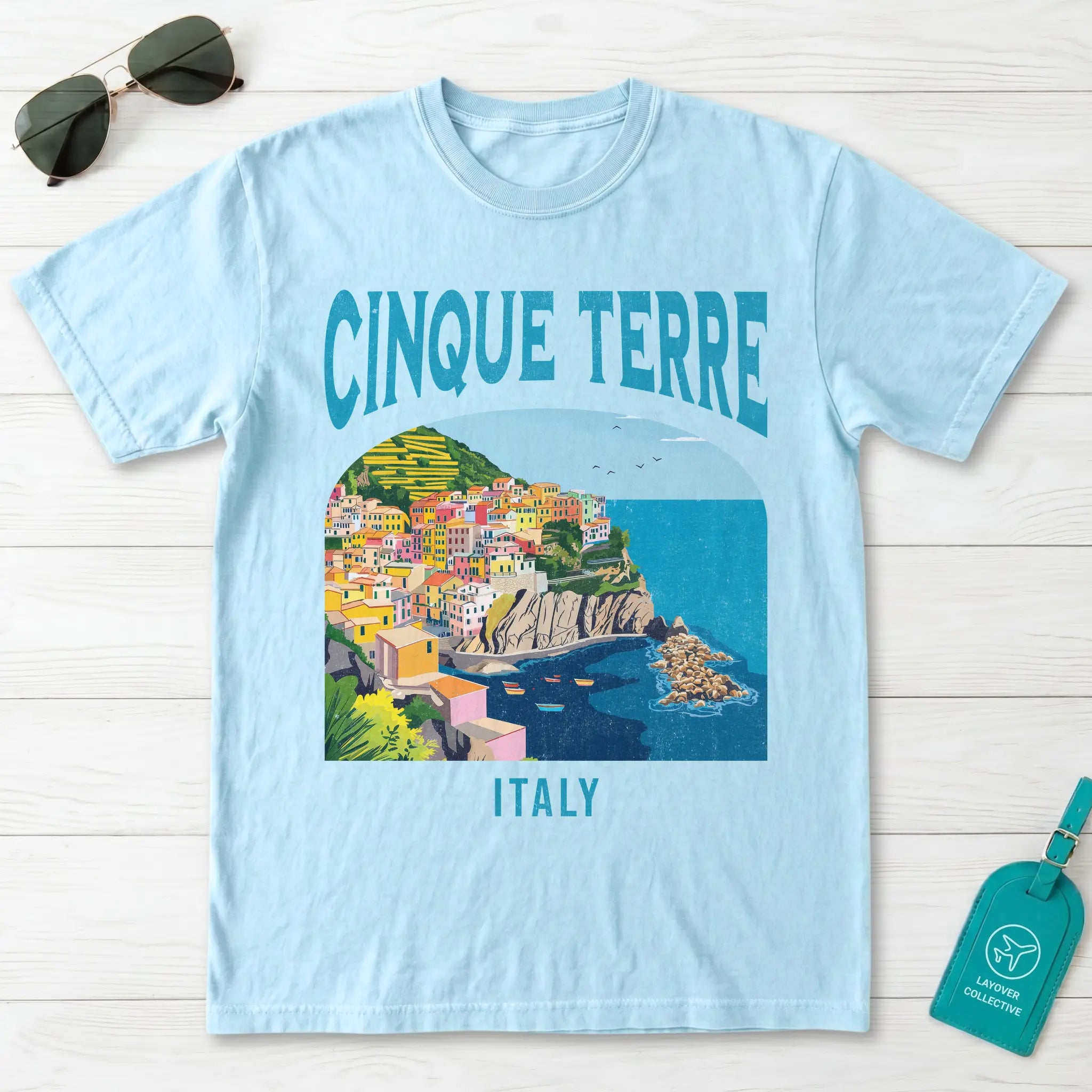 Cinque Terre Italy Vintage Travel Poster T-Shirt