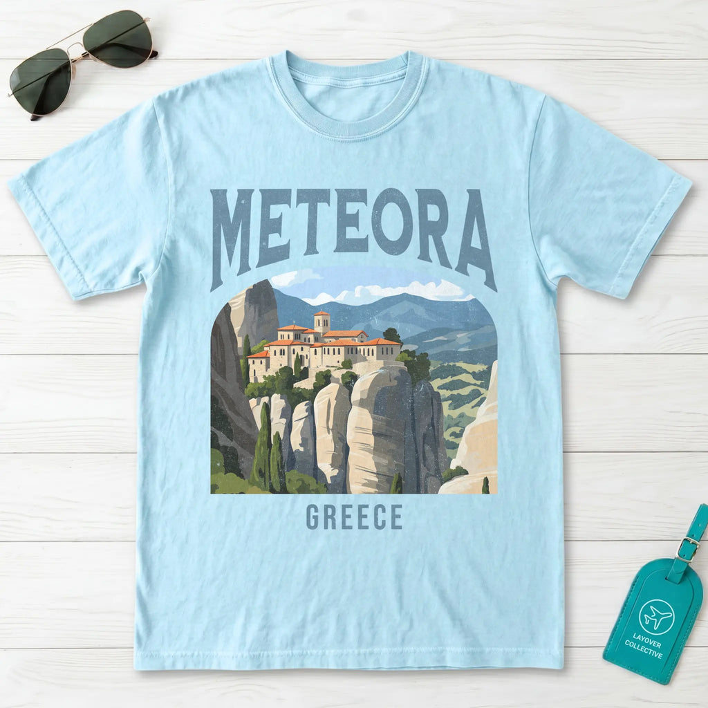 Meteora Greece Vintage Travel Poster T-Shirt