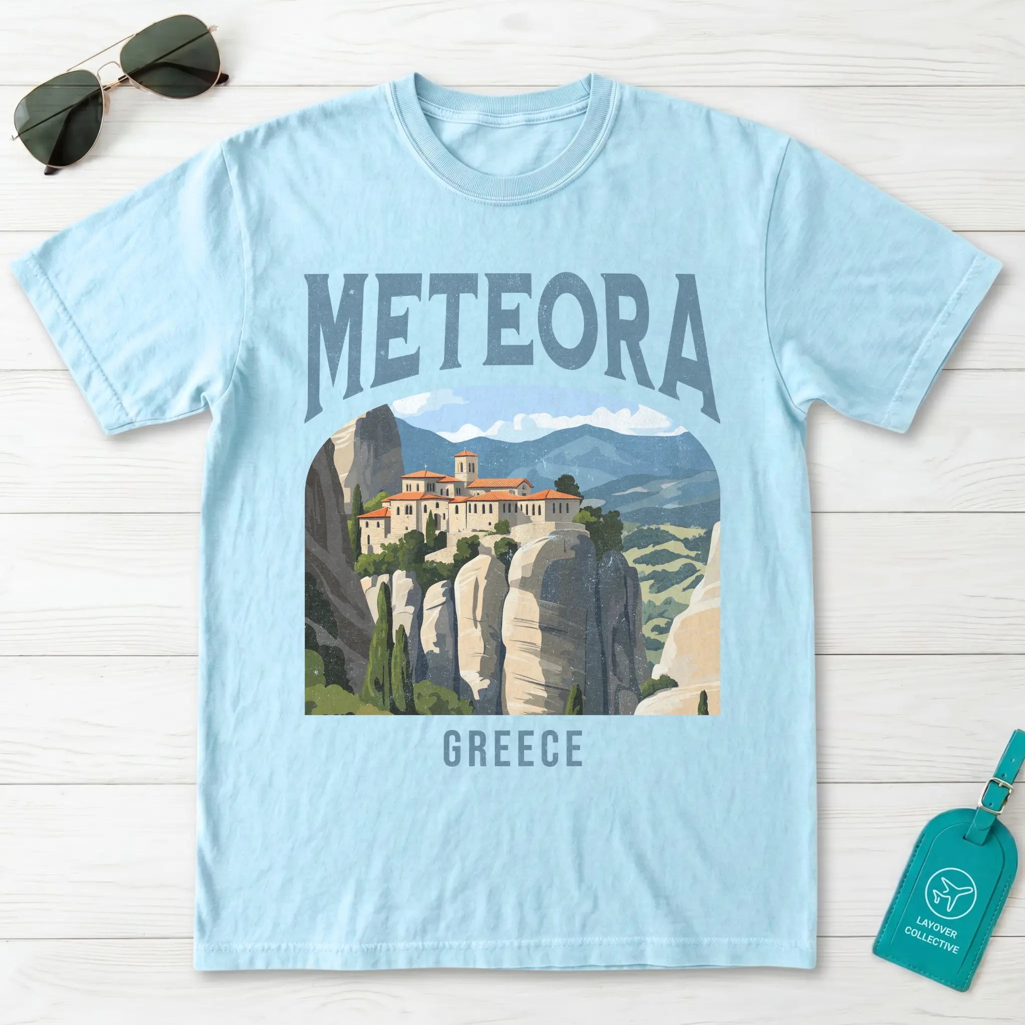 Meteora Greece Vintage Travel Poster T-Shirt