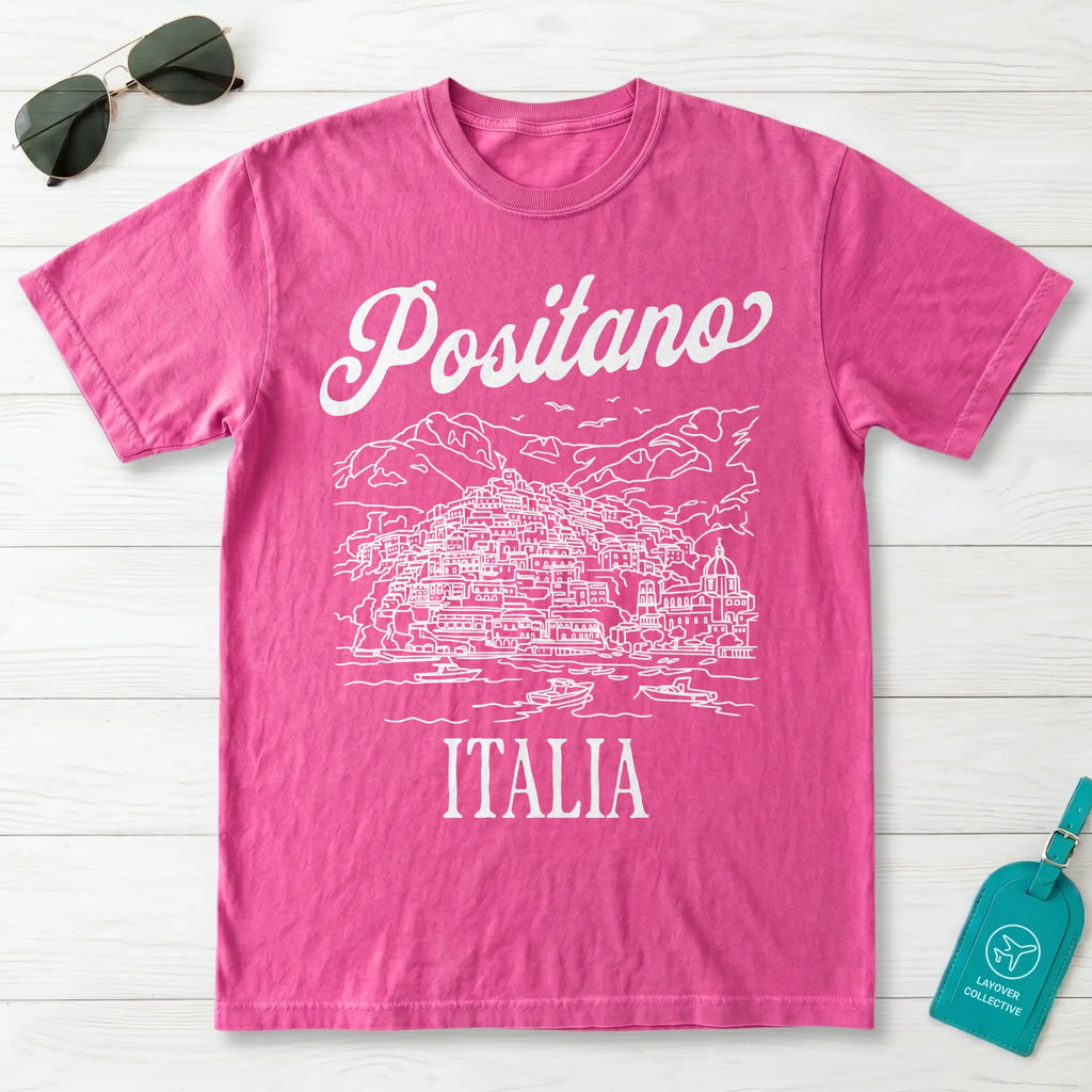 Positano Italia Line Art Sketch Amalfi Coast Graphic T-Shirt
