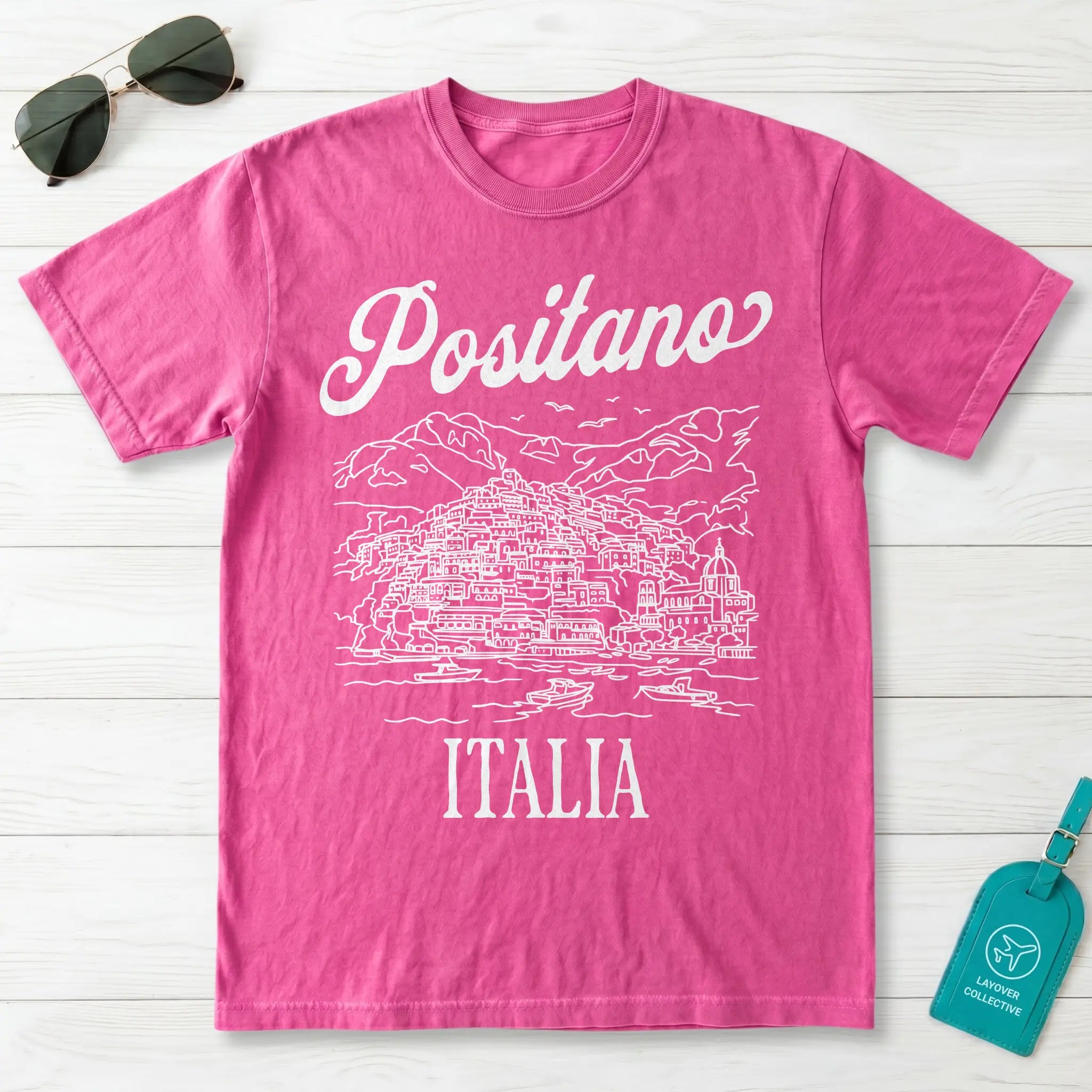 Positano Italia Line Art Sketch Amalfi Coast Graphic T-Shirt