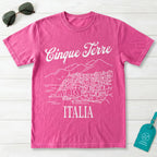 Cinque Terre Italia Line Art Sketch Coastal Village Graphic T-Shirt