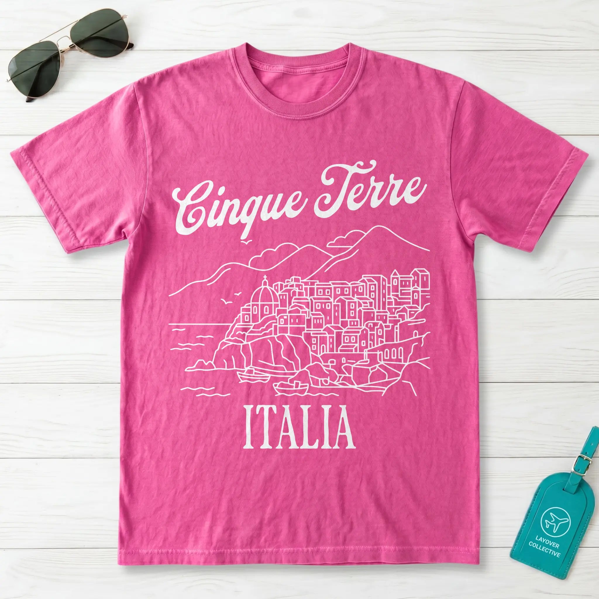 Cinque Terre Italia Line Art Sketch Coastal Village Graphic T-Shirt