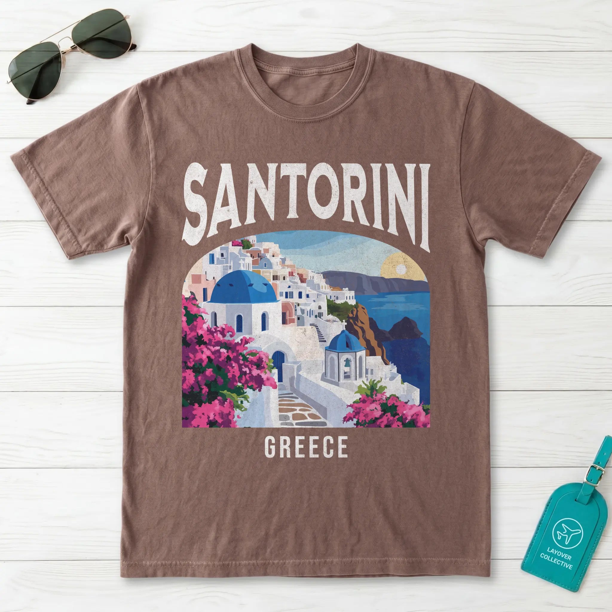 Santorini Greece Vintage Travel Poster T-Shirt