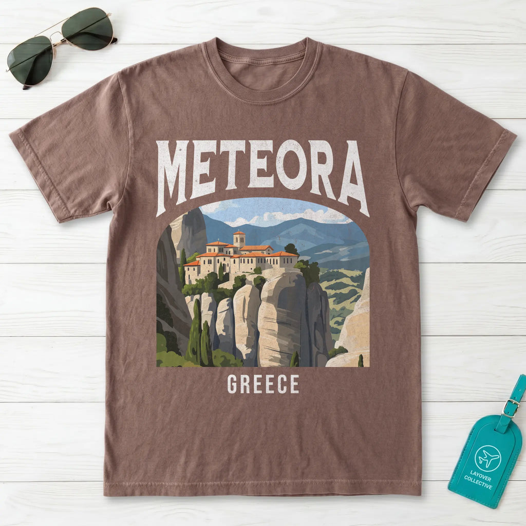 Meteora Greece Vintage Travel Poster T-Shirt