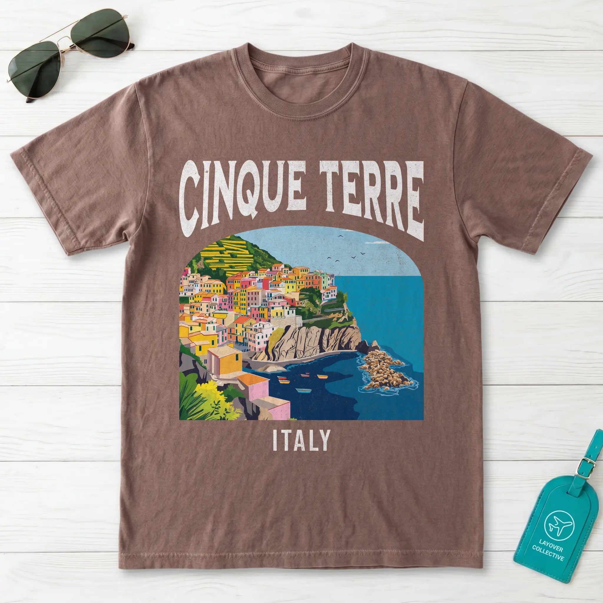 Cinque Terre Italy Vintage Travel Poster T-Shirt