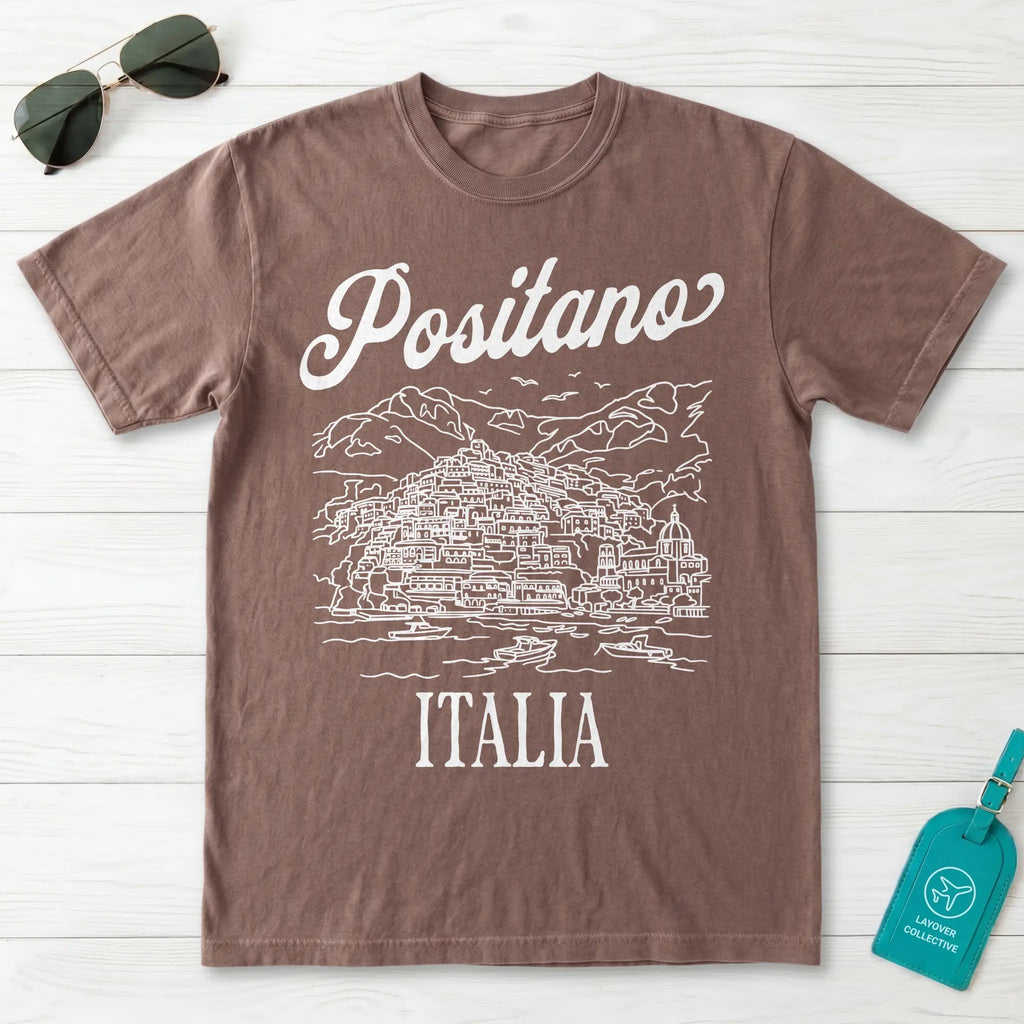 Positano Italia Line Art Sketch Amalfi Coast Graphic T-Shirt