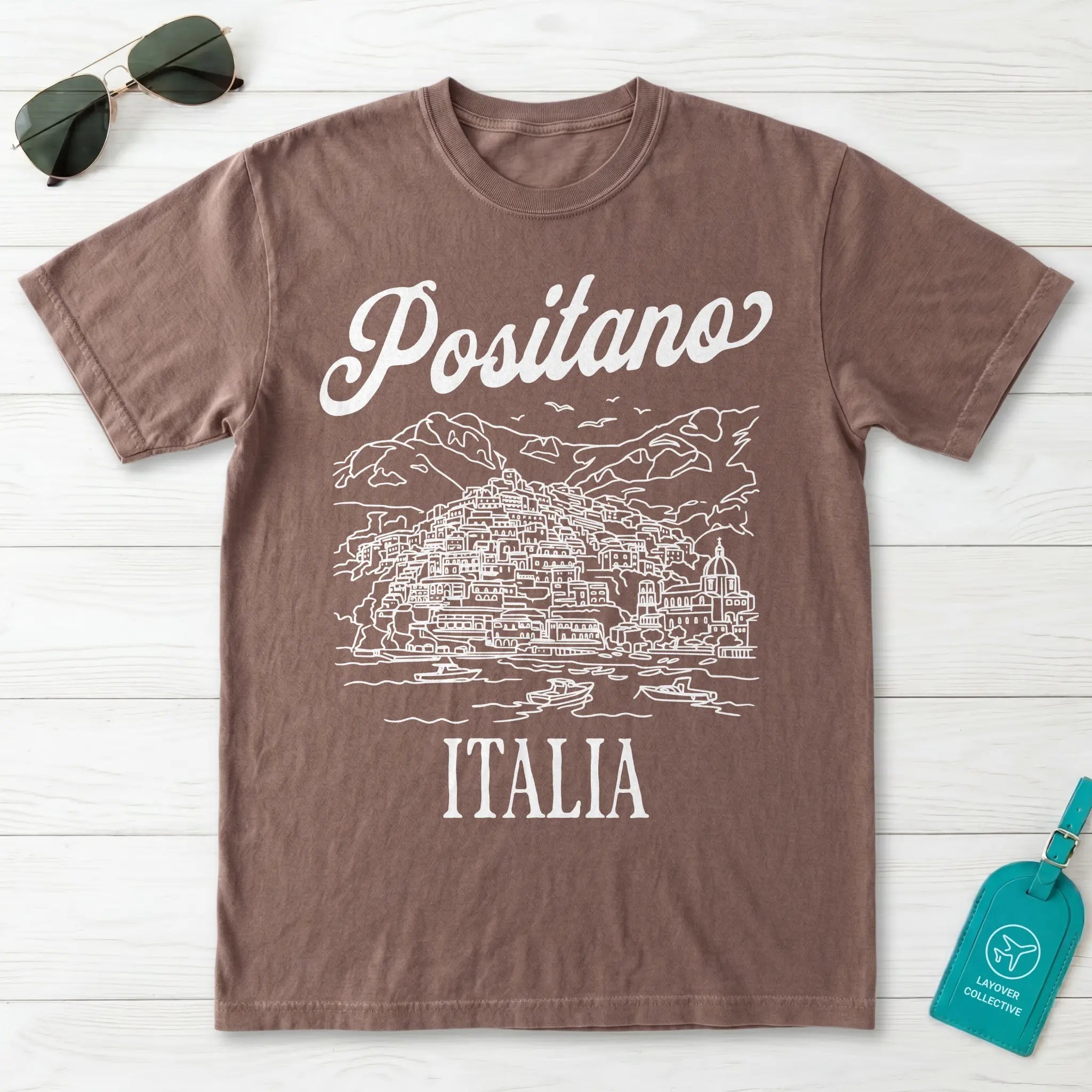 Positano Italia Line Art Sketch Amalfi Coast Graphic T-Shirt