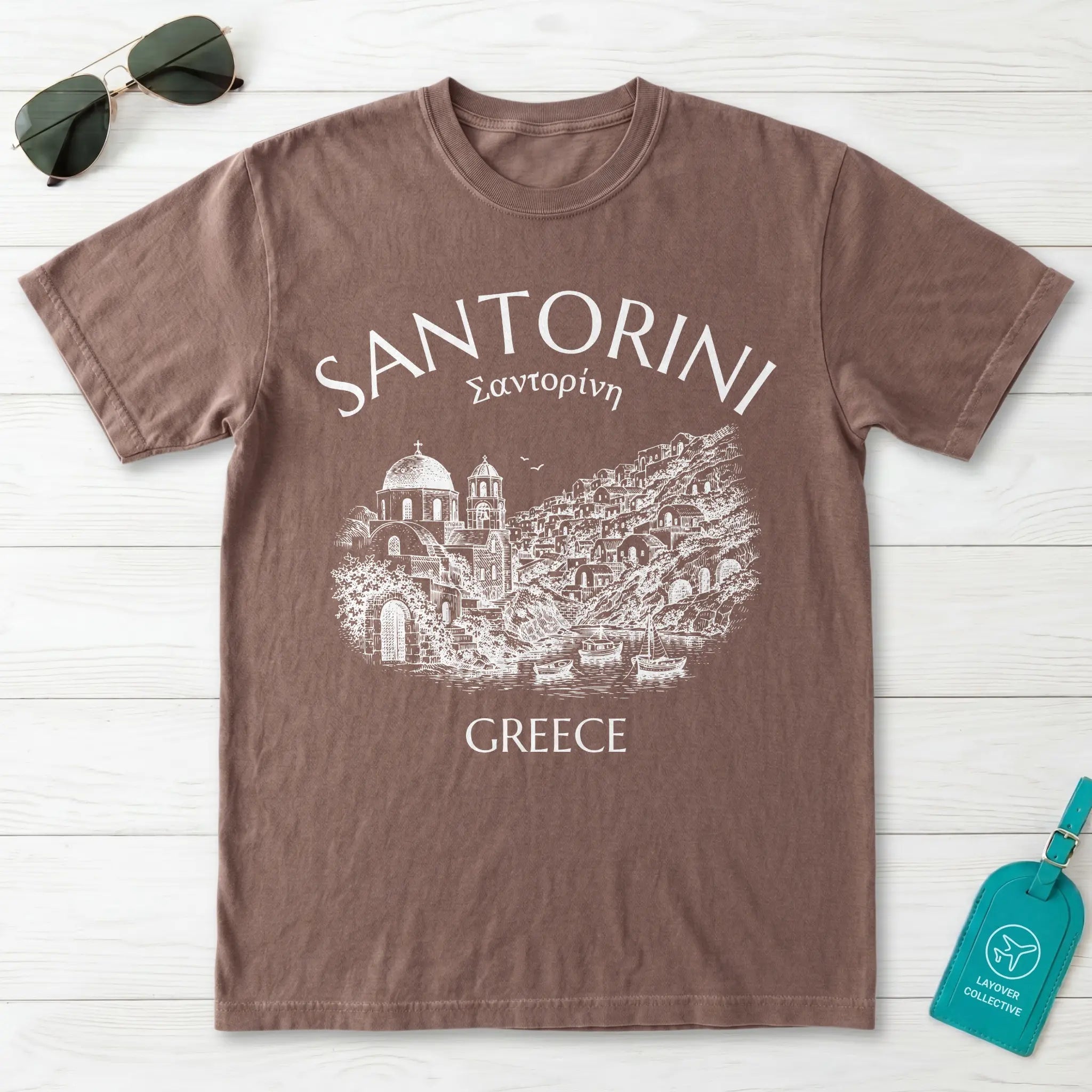 Santorini Greece Village Vintage Sketch Graphic T-Shirt